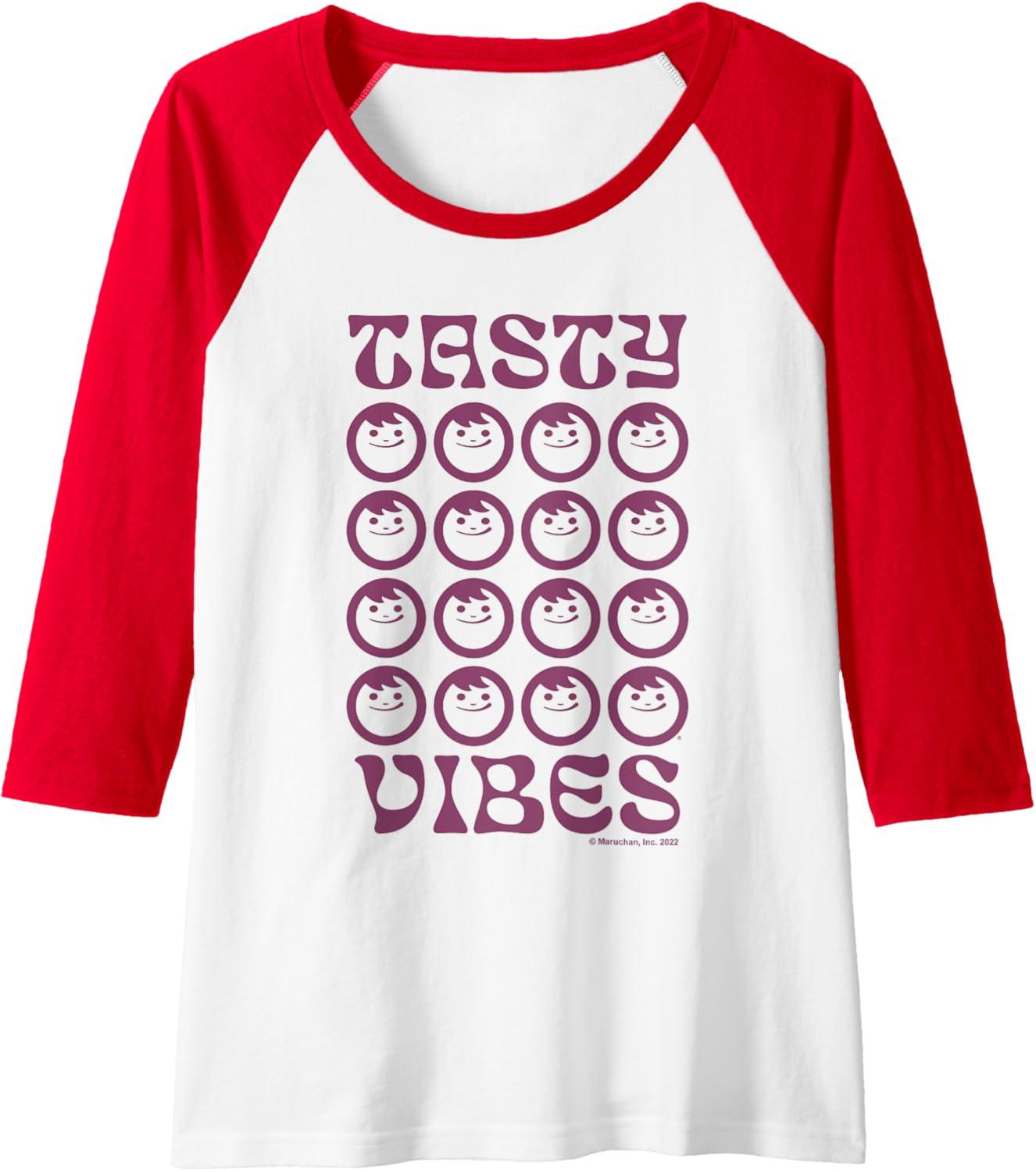 image:imageMaruchan Instant Lunch Groovy Tasty Vibes Grid Logo Raglan Baseball TeeRedWhite