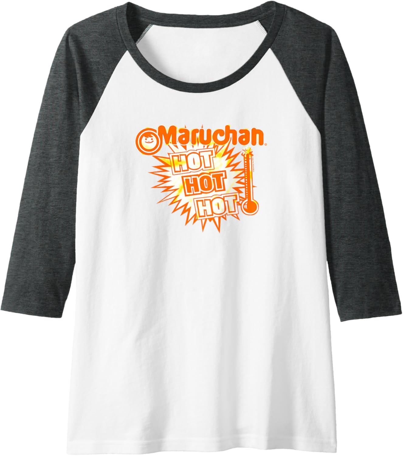 image:imageMaruchan Instant Lunch Hot Hot Hot Thermometer Logo Raglan Baseball TeeDark Heather GreyWhite