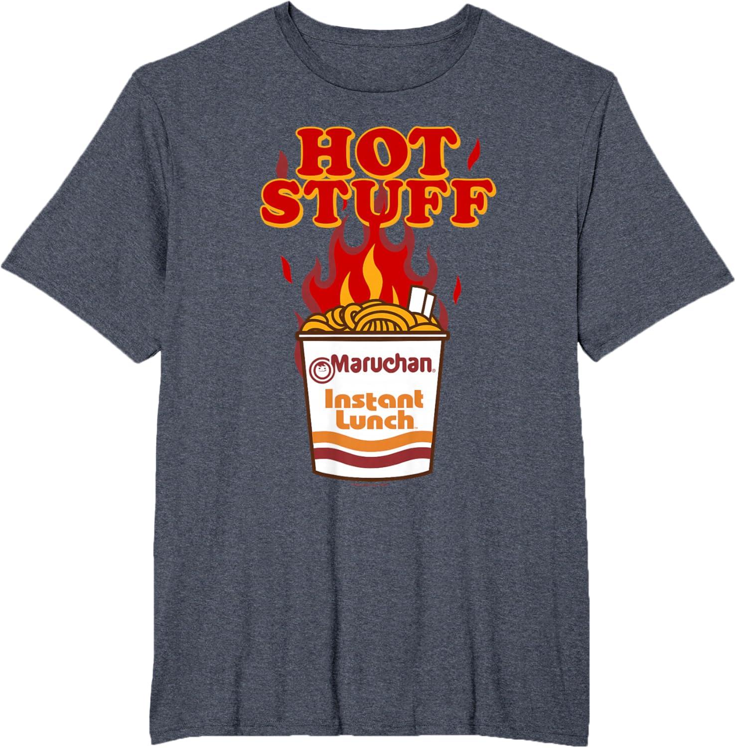image:imageMaruchan Instant Lunch Hot Stuff Flaming Noodles Retro Shot TShirtHeather Blue