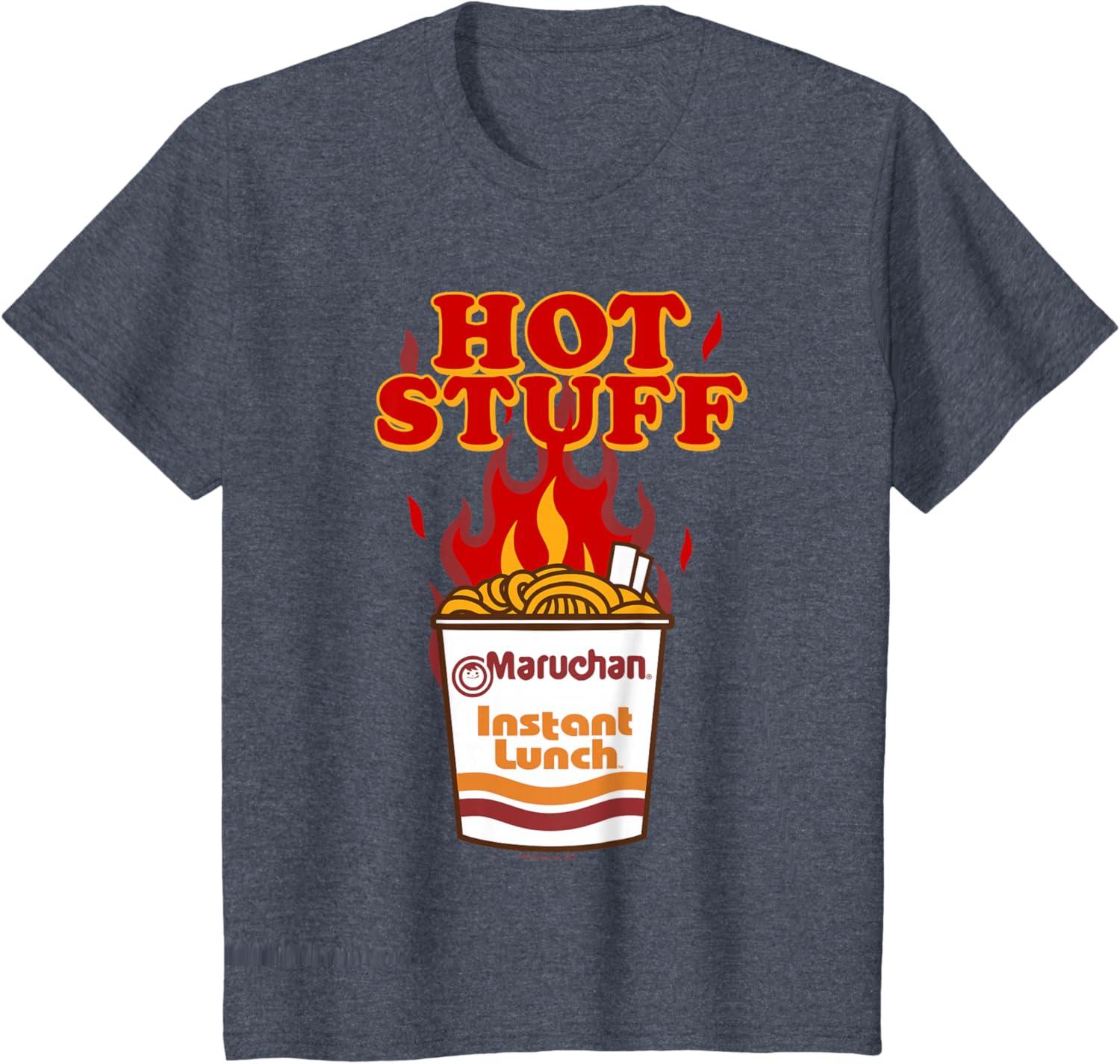 image:imageMaruchan Instant Lunch Hot Stuff Flaming Noodles Retro Shot TShirtHeather Blue
