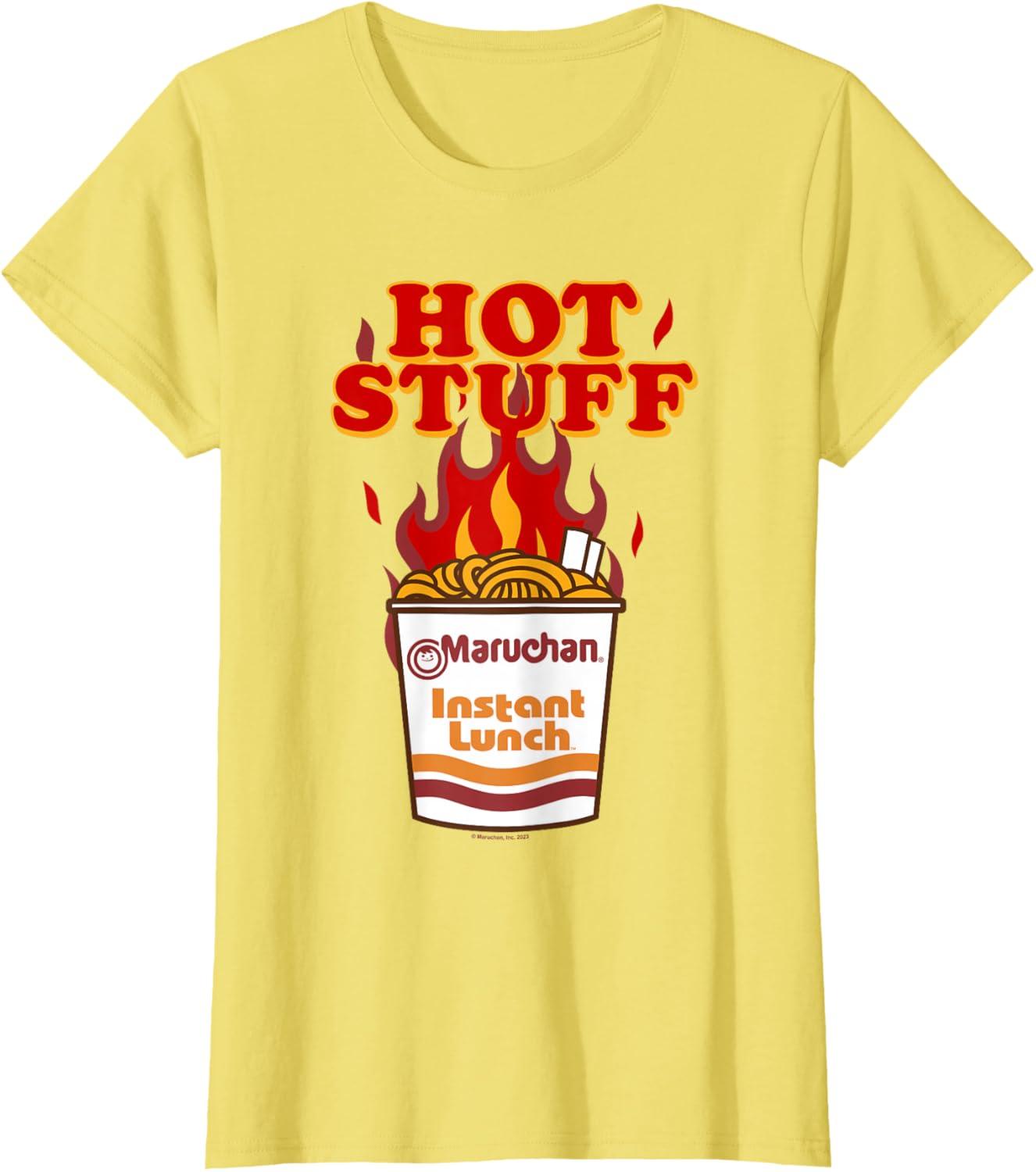 image:imageMaruchan Instant Lunch Hot Stuff Flaming Noodles Retro Shot TShirtLemon Yellow