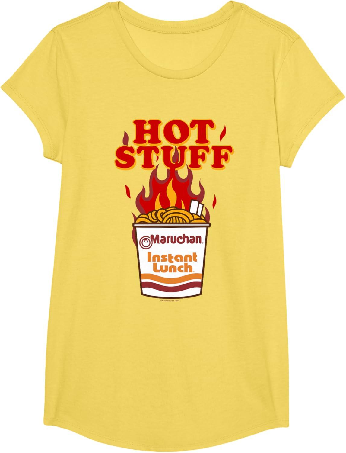 image:imageMaruchan Instant Lunch Hot Stuff Flaming Noodles Retro Shot TShirtLemon Yellow