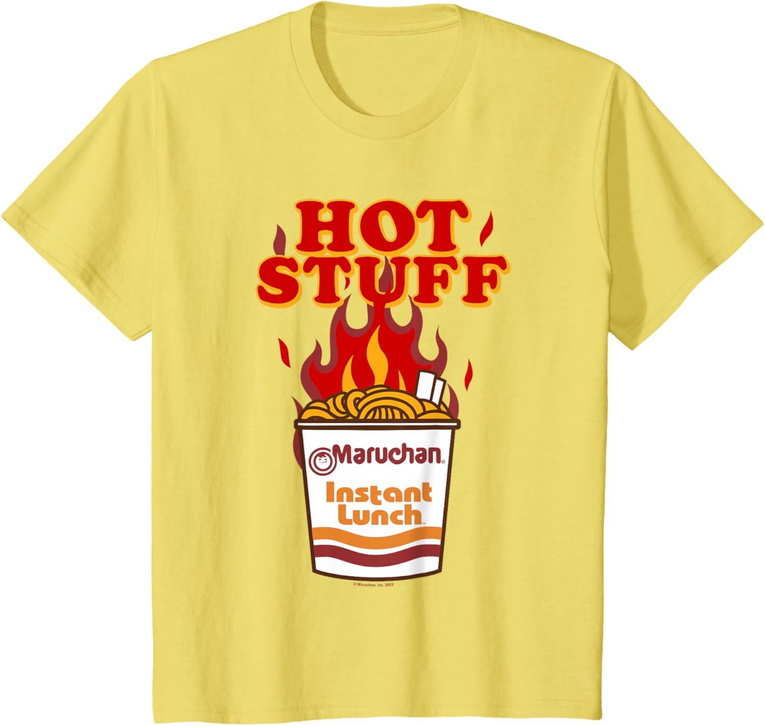 image:imageMaruchan Instant Lunch Hot Stuff Flaming Noodles Retro Shot TShirtLemon Yellow