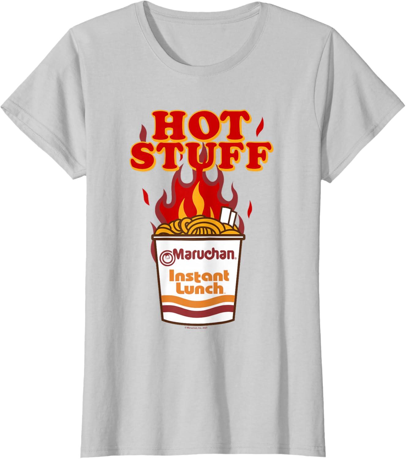 image:imageMaruchan Instant Lunch Hot Stuff Flaming Noodles Retro Shot TShirtSilver Grey