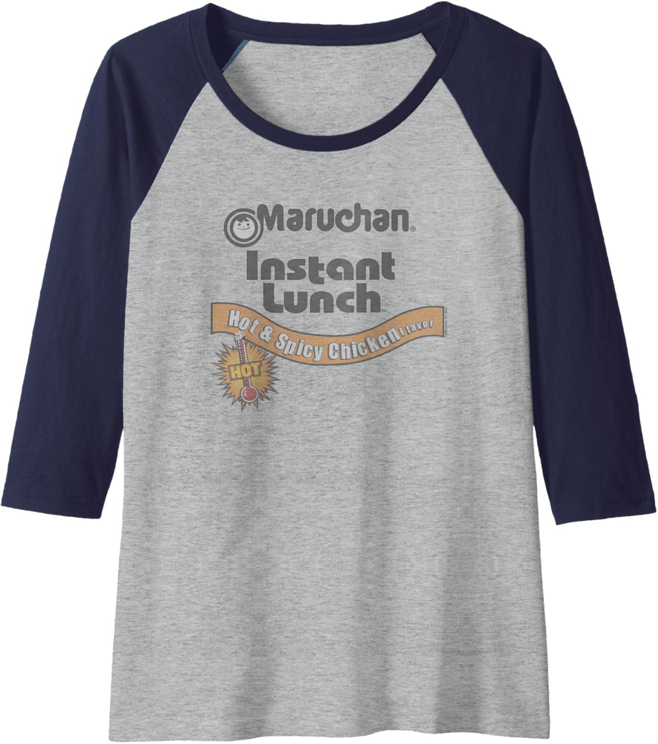 image:imageMaruchan Instant Lunch Hot amp Spicy Chicken Flavor Logo Raglan Baseball TeeNavy BlueAthletic Heather