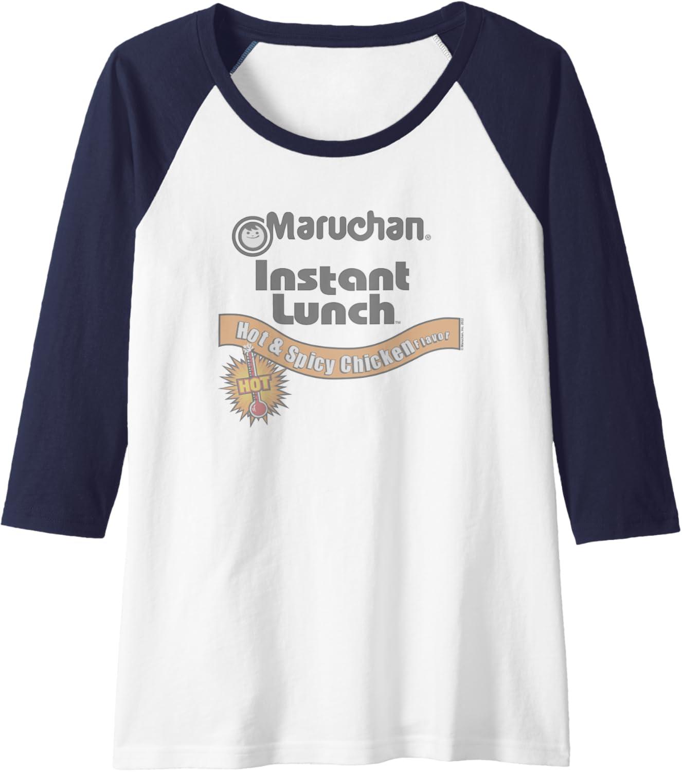 image:imageMaruchan Instant Lunch Hot amp Spicy Chicken Flavor Logo Raglan Baseball TeeNavy BlueWhite