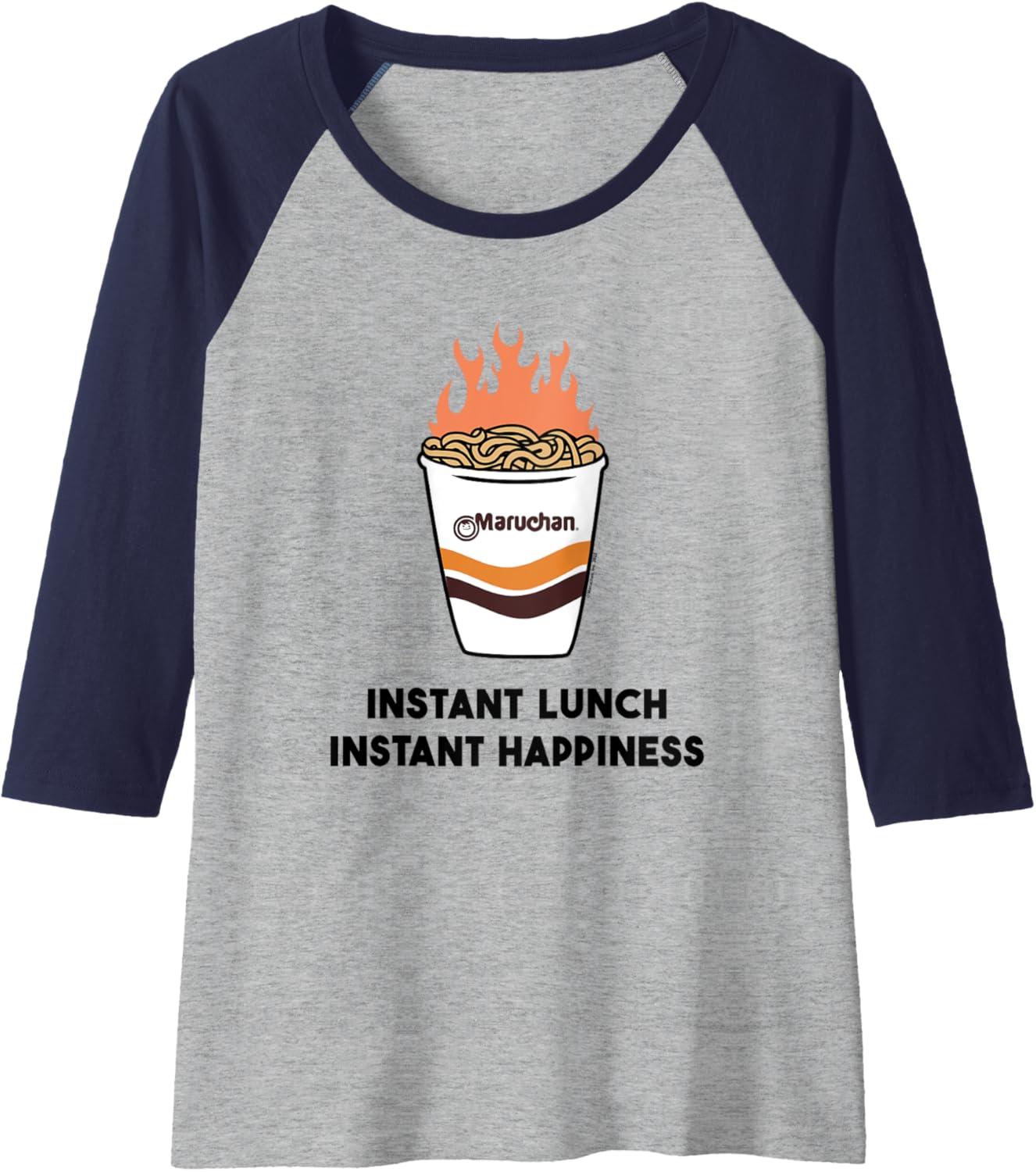 image:imageMaruchan Instant Lunch Instant Happiness Fiery Noodles Raglan Baseball TeeNavy BlueAthletic Heather
