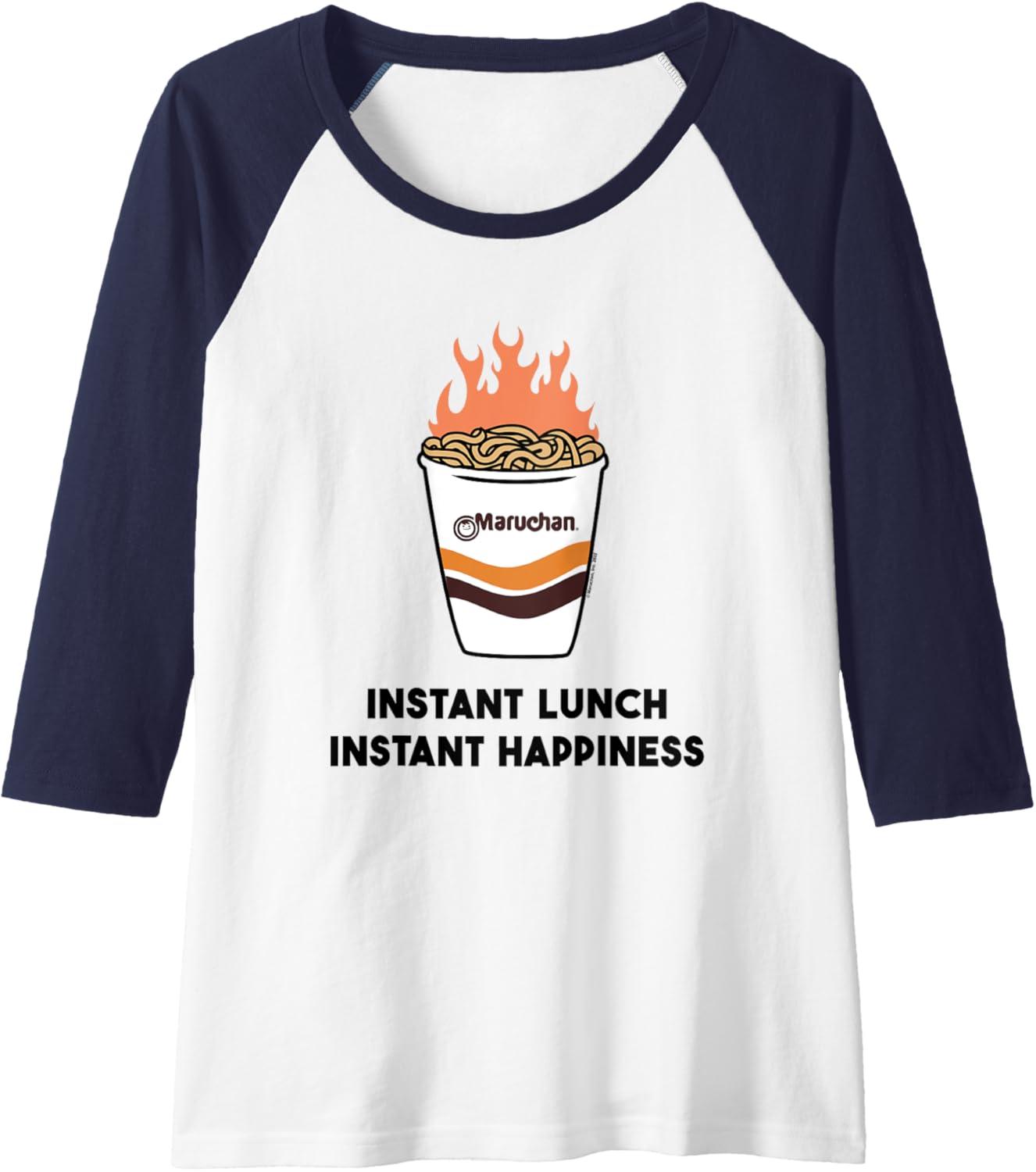 image:imageMaruchan Instant Lunch Instant Happiness Fiery Noodles Raglan Baseball TeeNavy BlueWhite