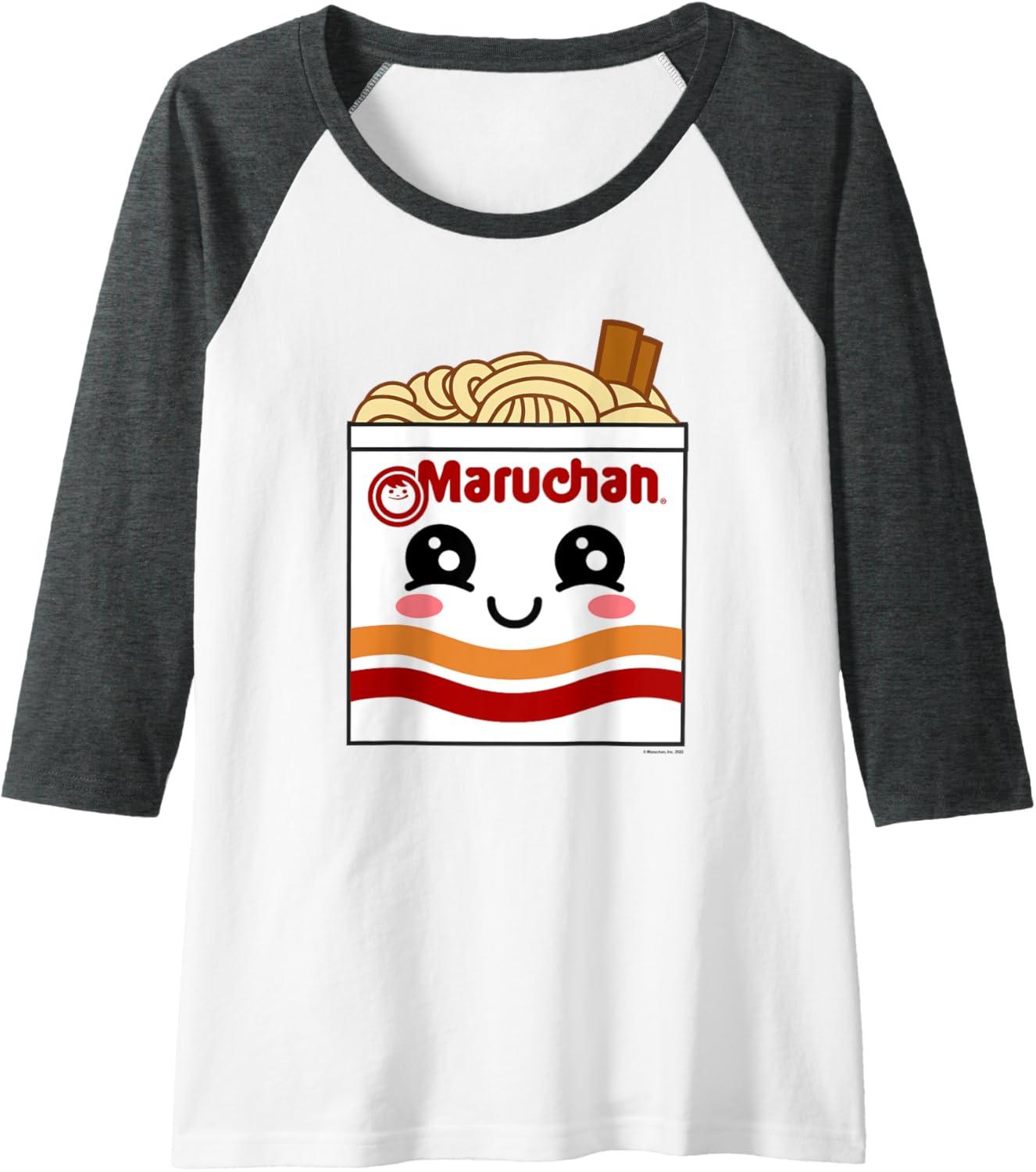image:imageMaruchan Instant Lunch Kawaii Ramen Cup Logo Raglan Baseball TeeDark Heather GreyWhite