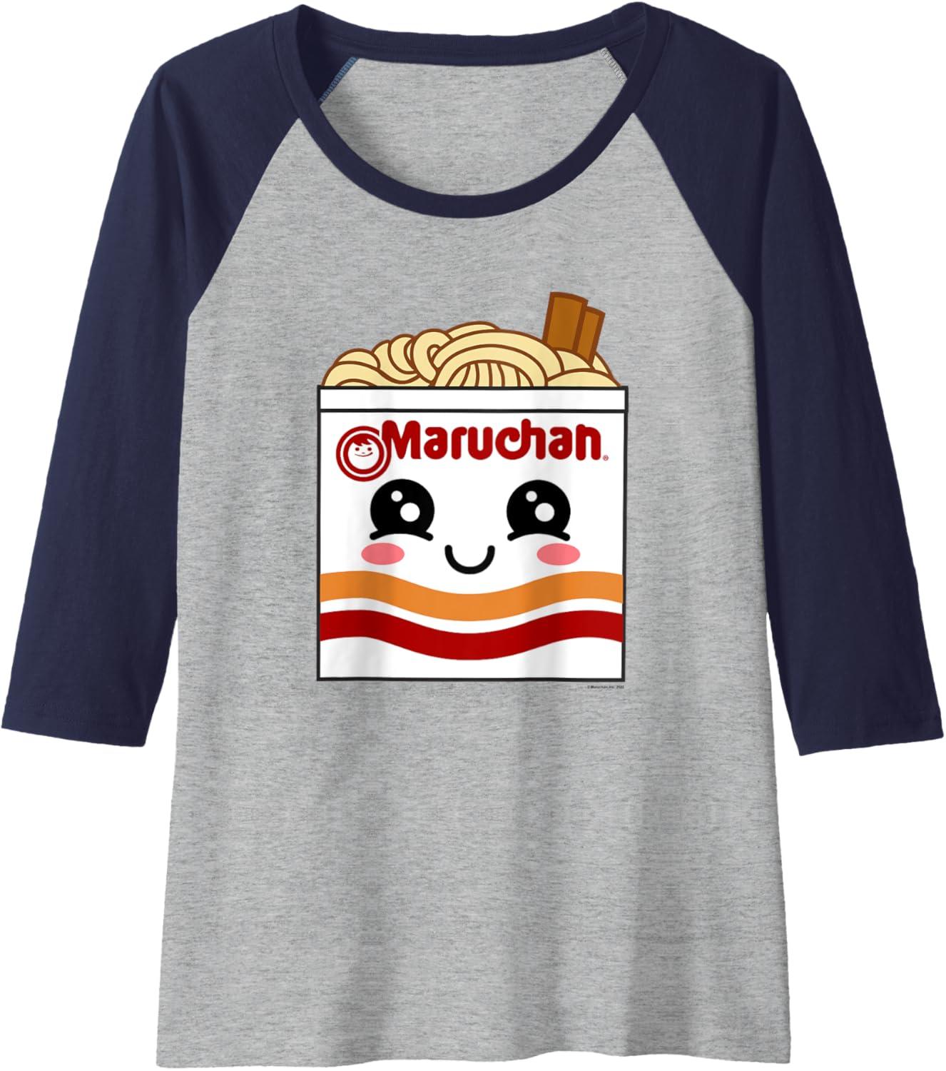 image:imageMaruchan Instant Lunch Kawaii Ramen Cup Logo Raglan Baseball TeeNavy BlueAthletic Heather