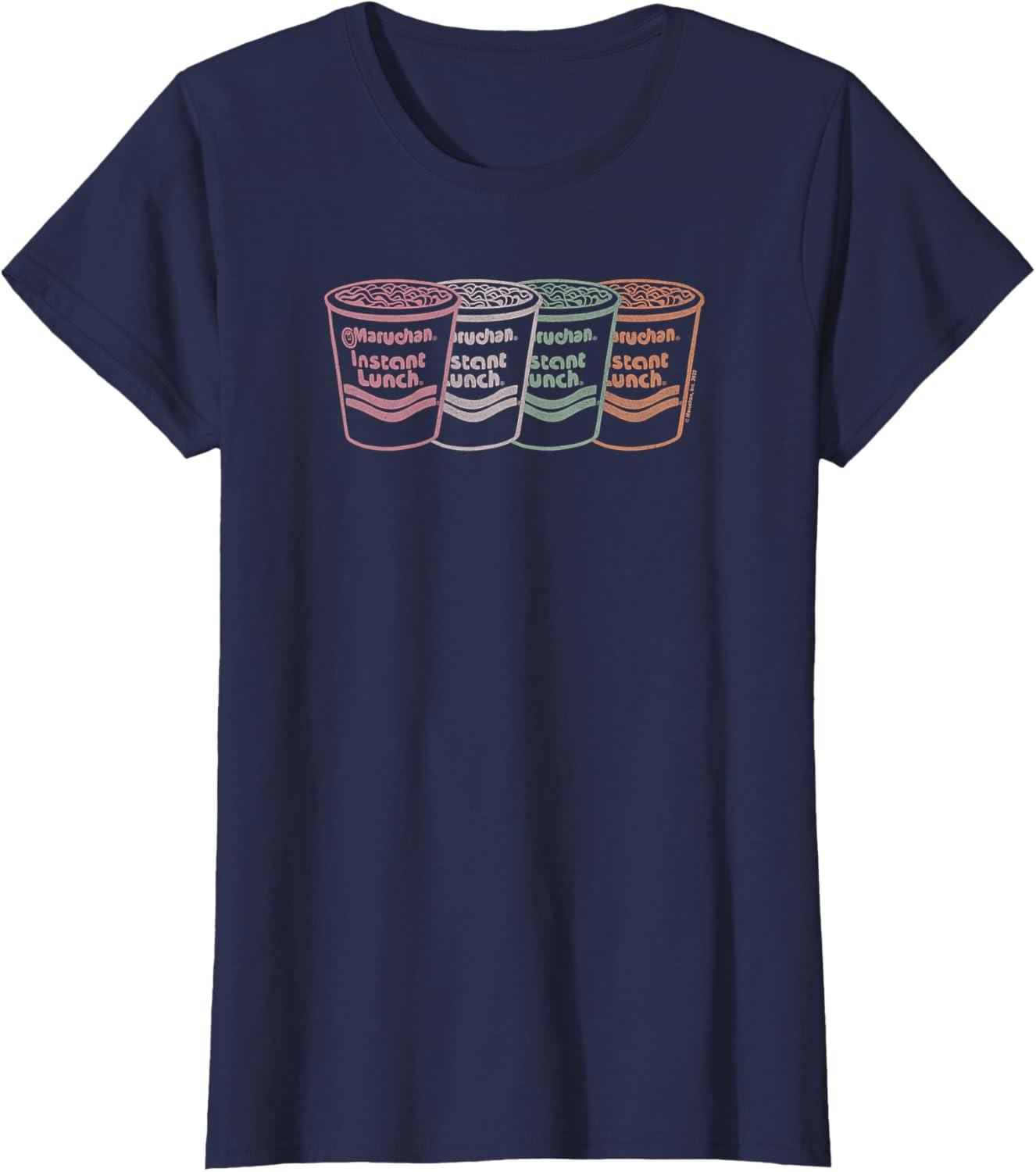 image:imageMaruchan Instant Lunch Multi Cups Colorful Line Art TShirtNavy Blue