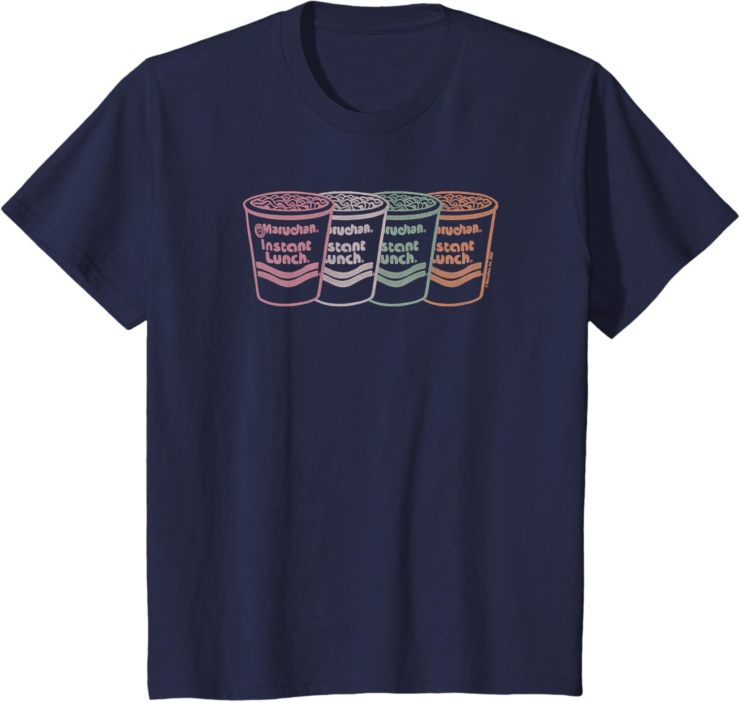 image:imageMaruchan Instant Lunch Multi Cups Colorful Line Art TShirtNavy Blue