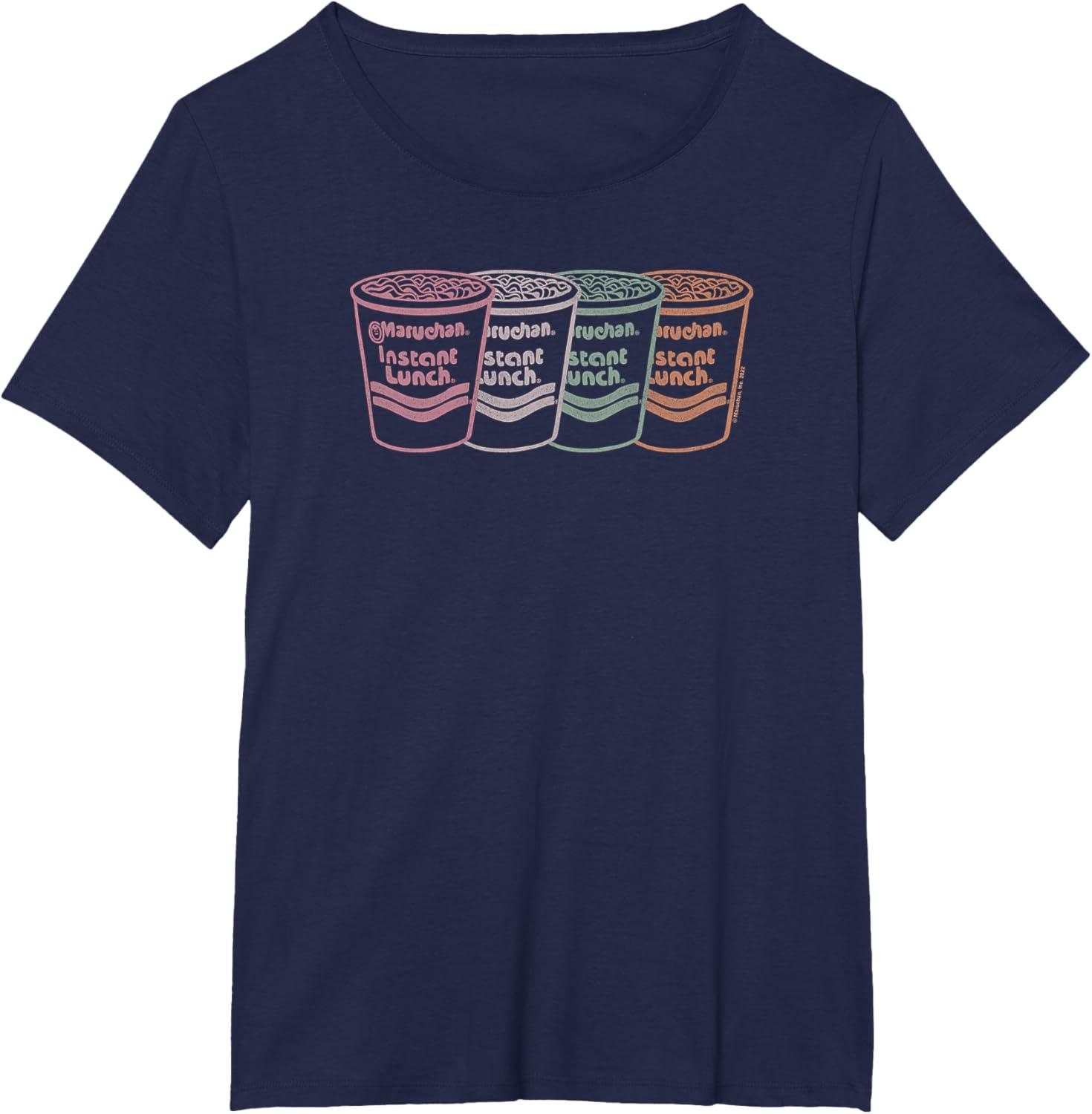 image:imageMaruchan Instant Lunch Multi Cups Colorful Line Art TShirtNavy Blue