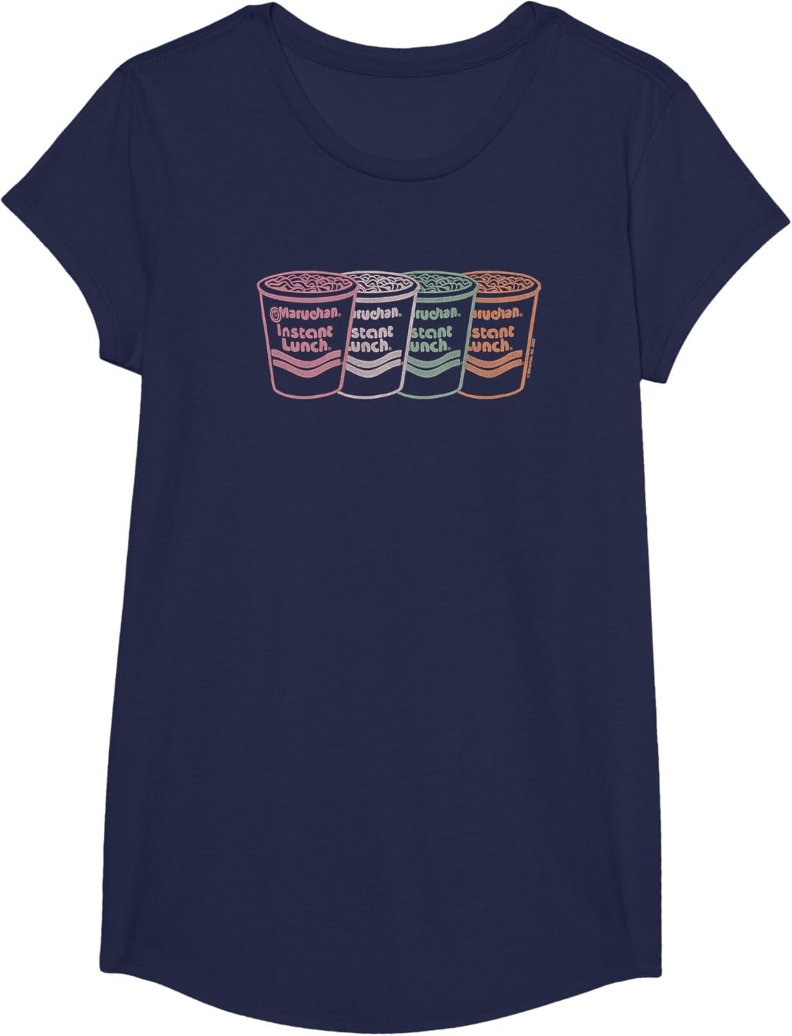 image:imageMaruchan Instant Lunch Multi Cups Colorful Line Art TShirtNavy Blue