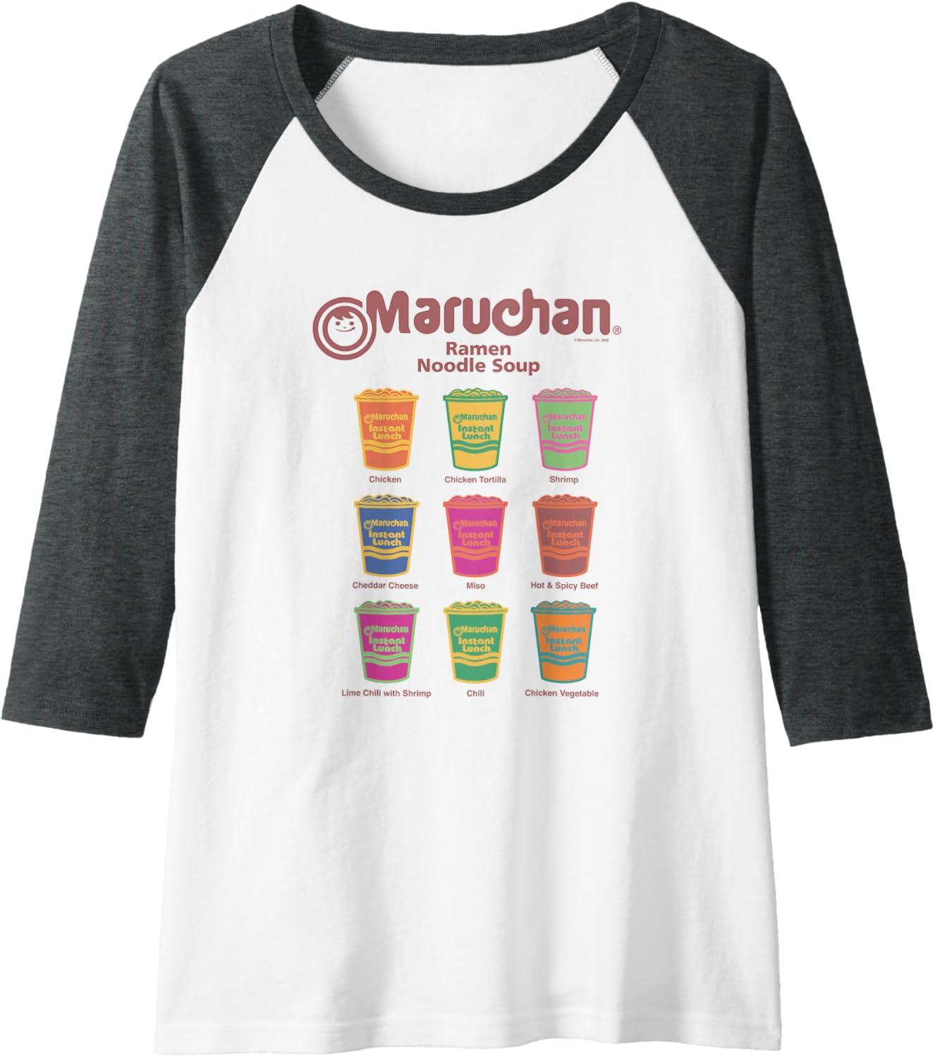 image:imageMaruchan Instant Lunch Noodle Cup Flavors Colour Pop Raglan Baseball TeeDark Heather GreyWhite