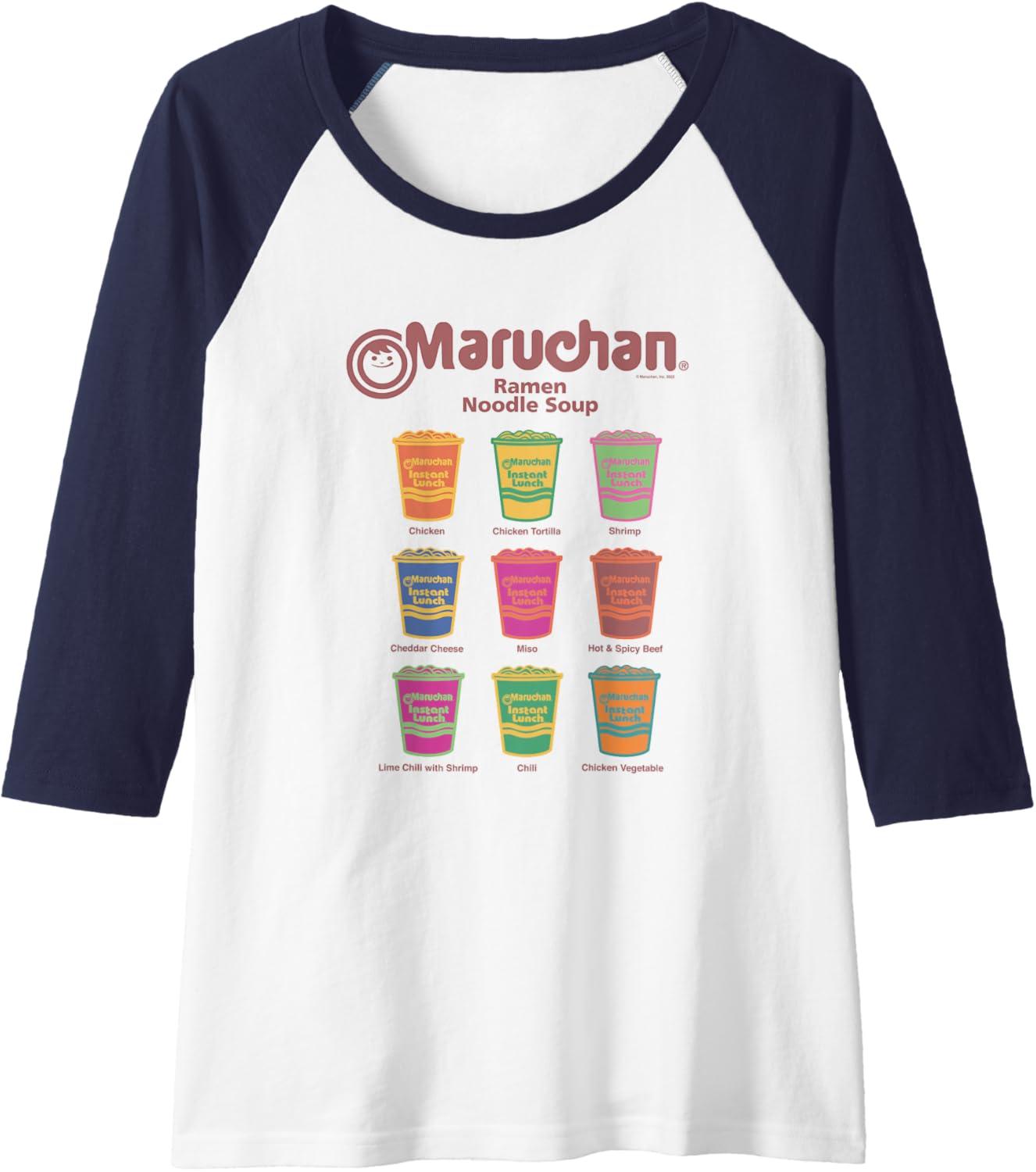 image:imageMaruchan Instant Lunch Noodle Cup Flavors Colour Pop Raglan Baseball TeeNavy BlueWhite
