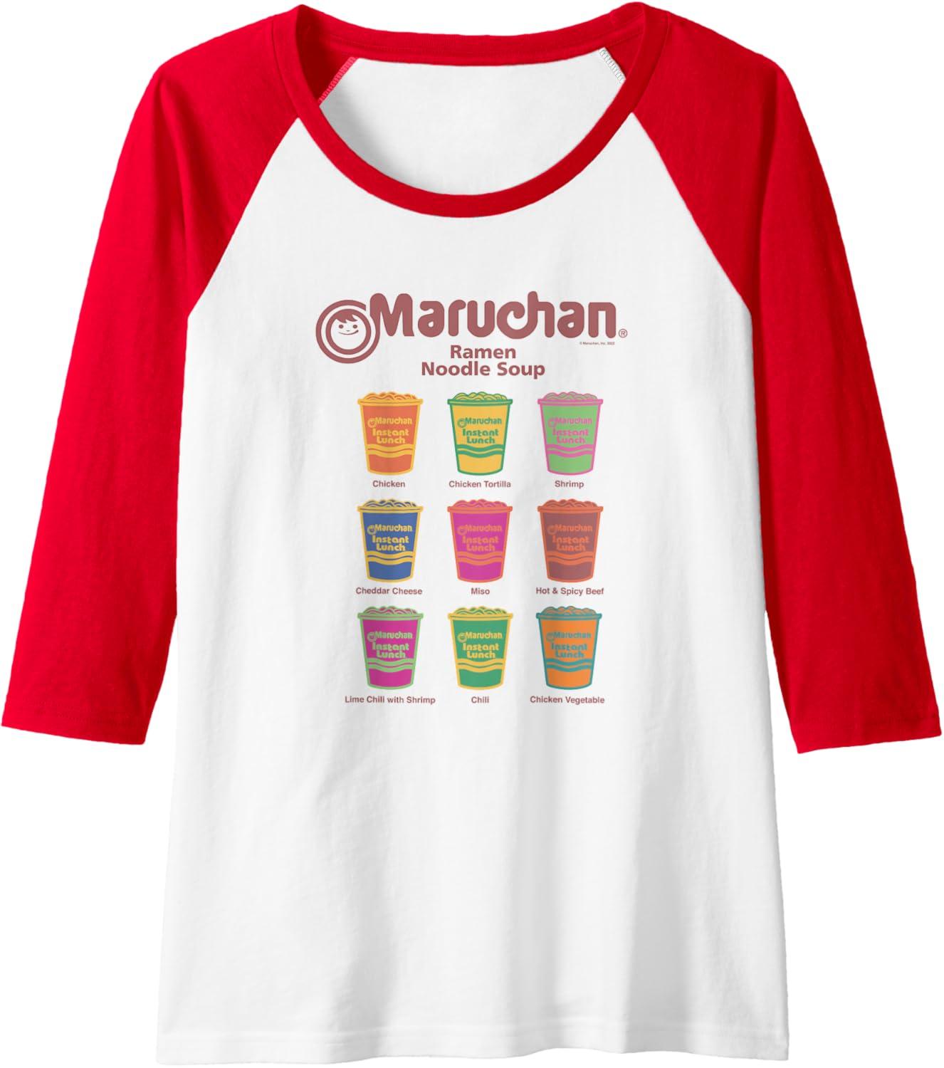 image:imageMaruchan Instant Lunch Noodle Cup Flavors Colour Pop Raglan Baseball TeeRedWhite