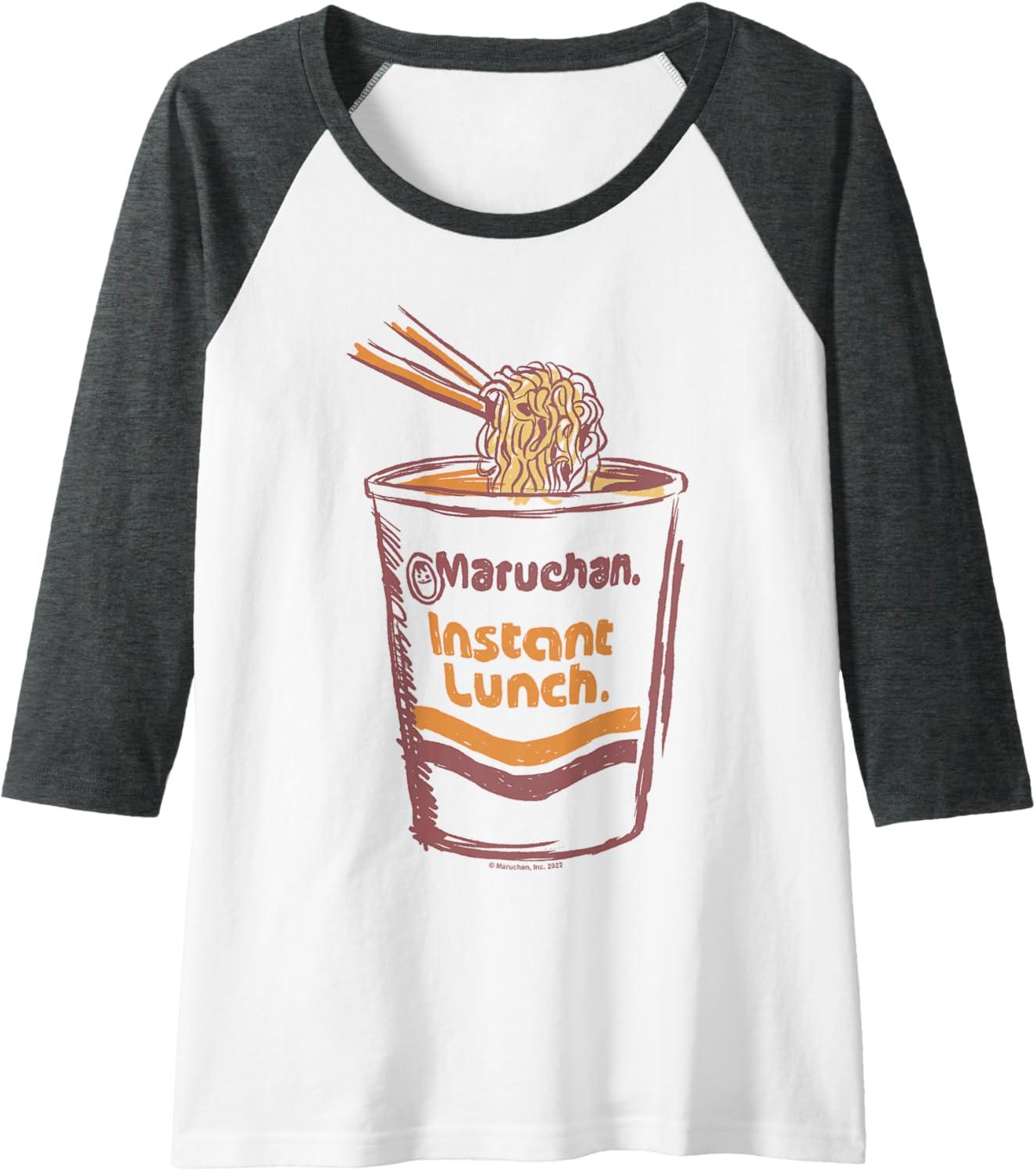image:imageMaruchan Instant Lunch Ramen Cup Art Logo Raglan Baseball TeeDark Heather GreyWhite