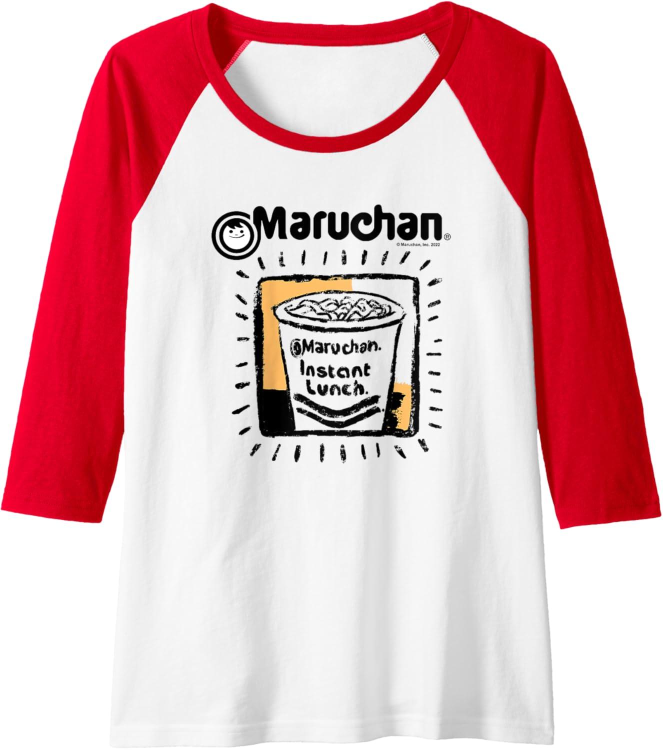 image:imageMaruchan Instant Lunch Ramen Cup Crayon Drawing Logo Raglan Baseball TeeRedWhite