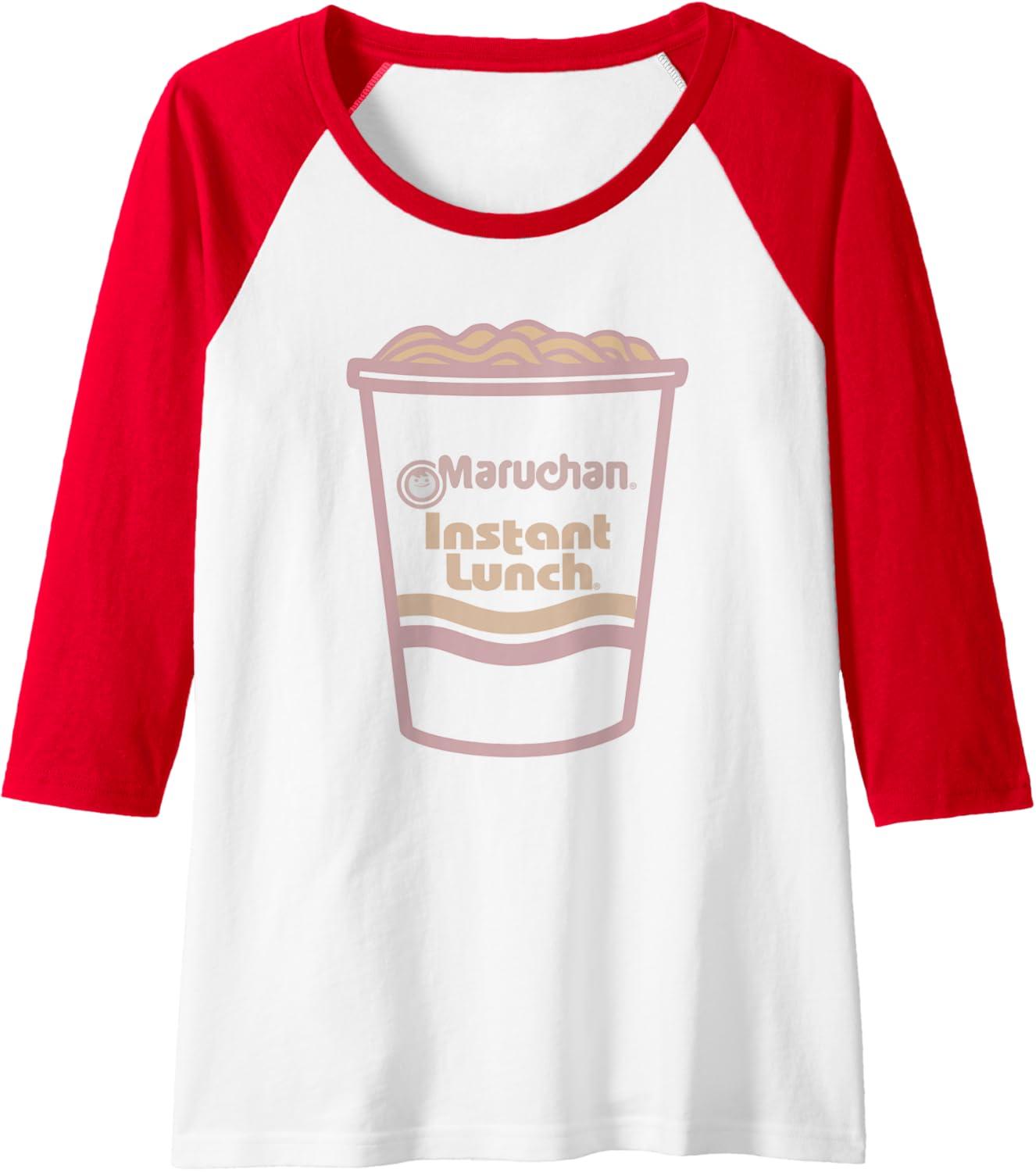 image:imageMaruchan Instant Lunch Ramen Cup Distressed Logo Raglan Baseball TeeRedWhite