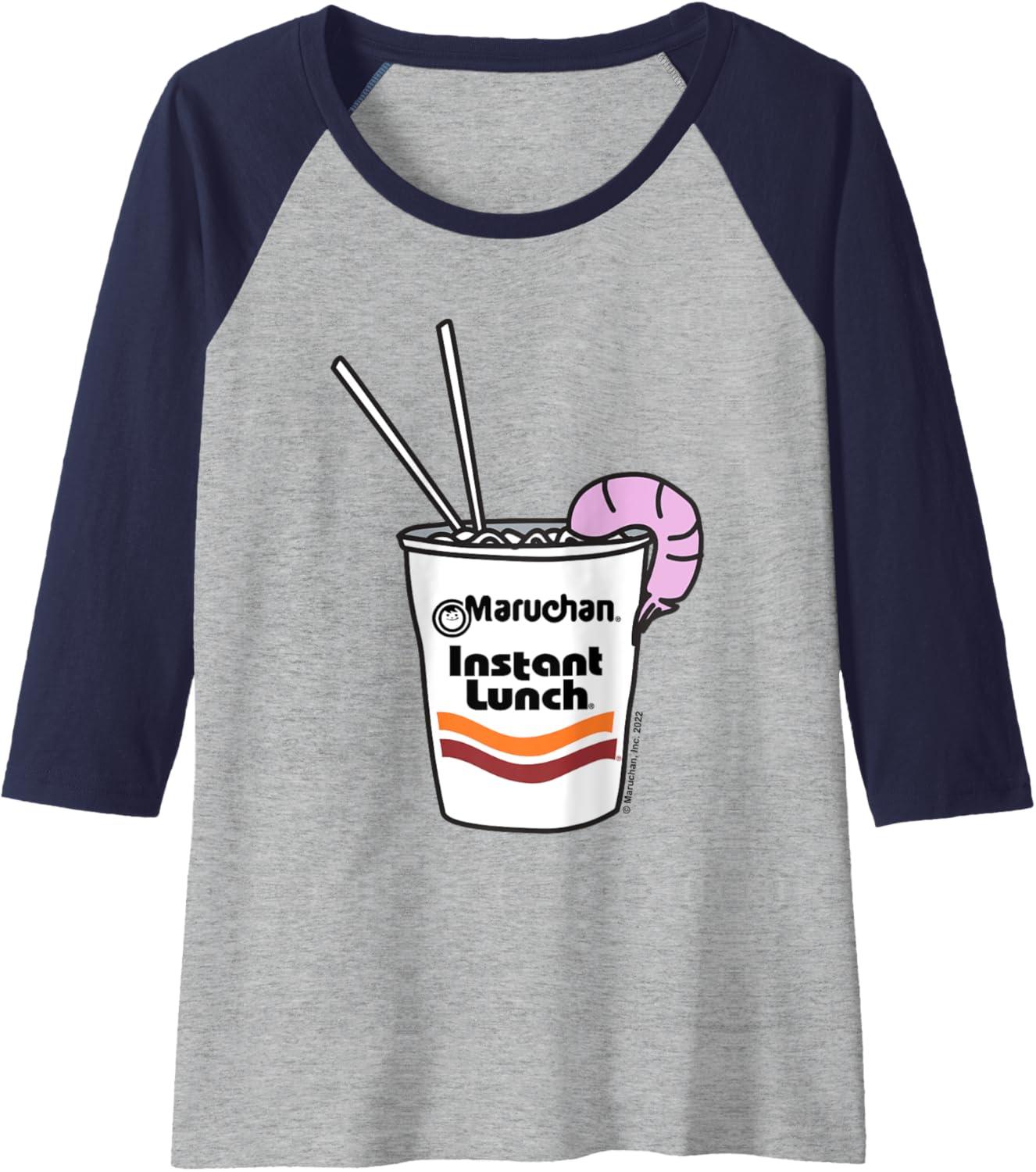 image:imageMaruchan Instant Lunch Ramen Cup Drawing Shrimp Logo Raglan Baseball TeeNavy BlueAthletic Heather