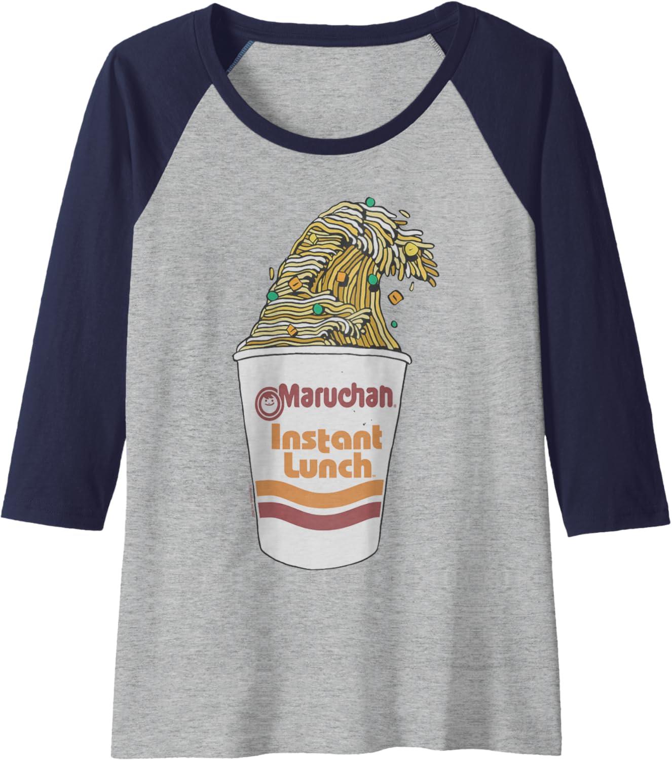 image:imageMaruchan Instant Lunch Ramen Cup Noodle Wave Logo Raglan Baseball TeeNavy BlueAthletic Heather