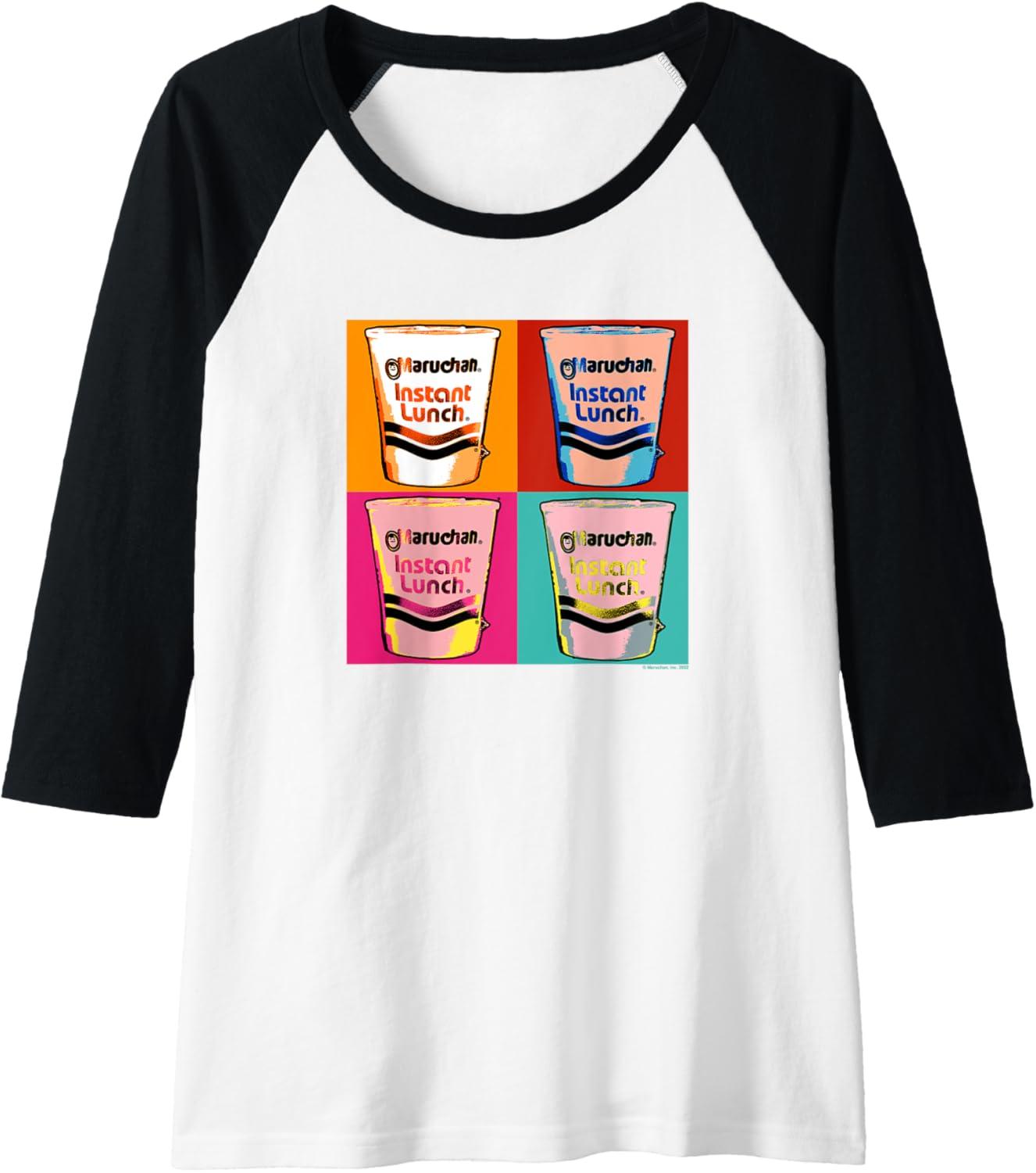 image:imageMaruchan Instant Lunch Ramen Cups Pop Art Painting Raglan Baseball TeeBlackWhite