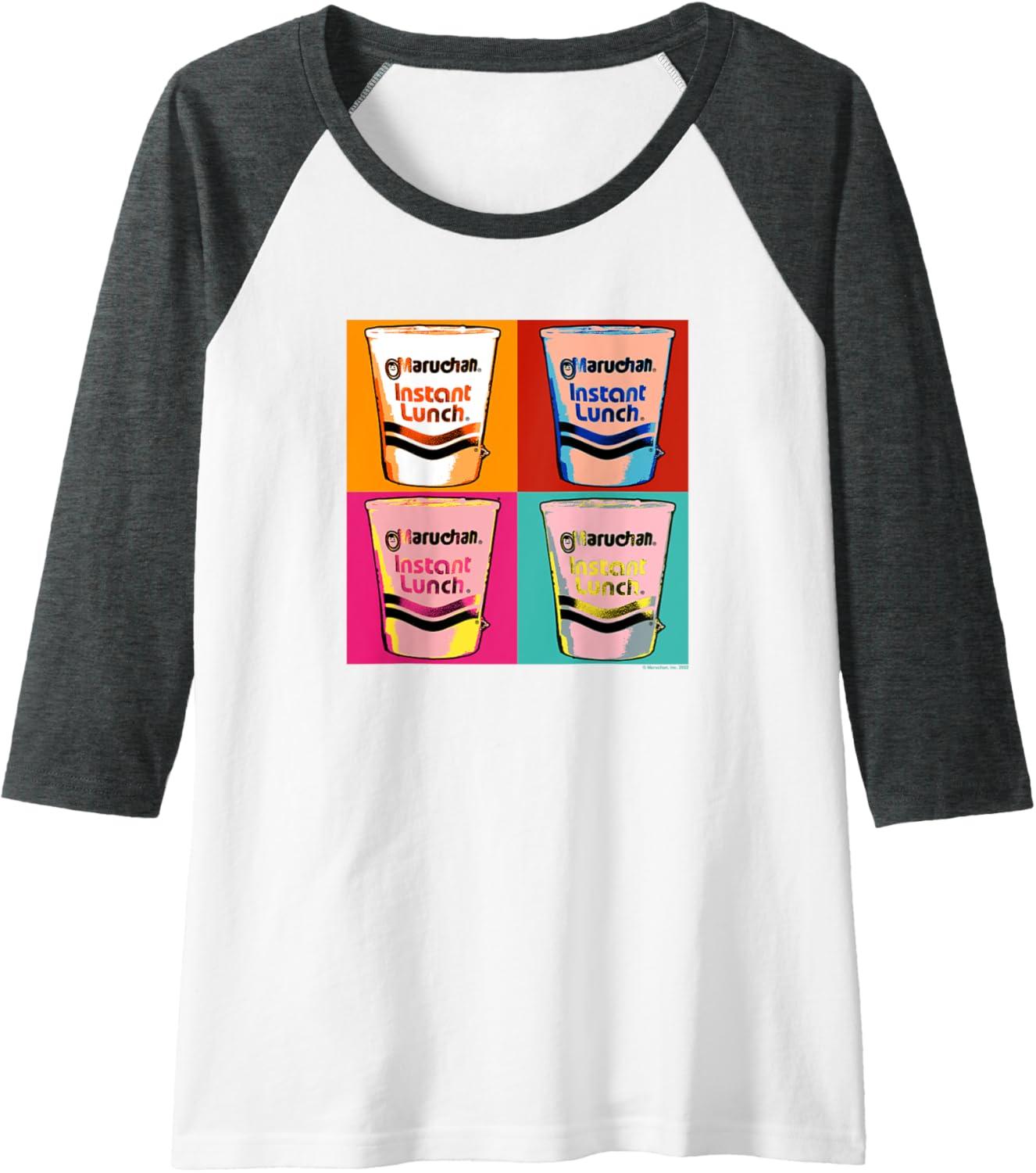 image:imageMaruchan Instant Lunch Ramen Cups Pop Art Painting Raglan Baseball TeeDark Heather GreyWhite