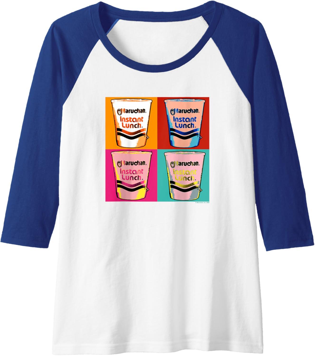 image:imageMaruchan Instant Lunch Ramen Cups Pop Art Painting Raglan Baseball TeeRoyal BlueWhite