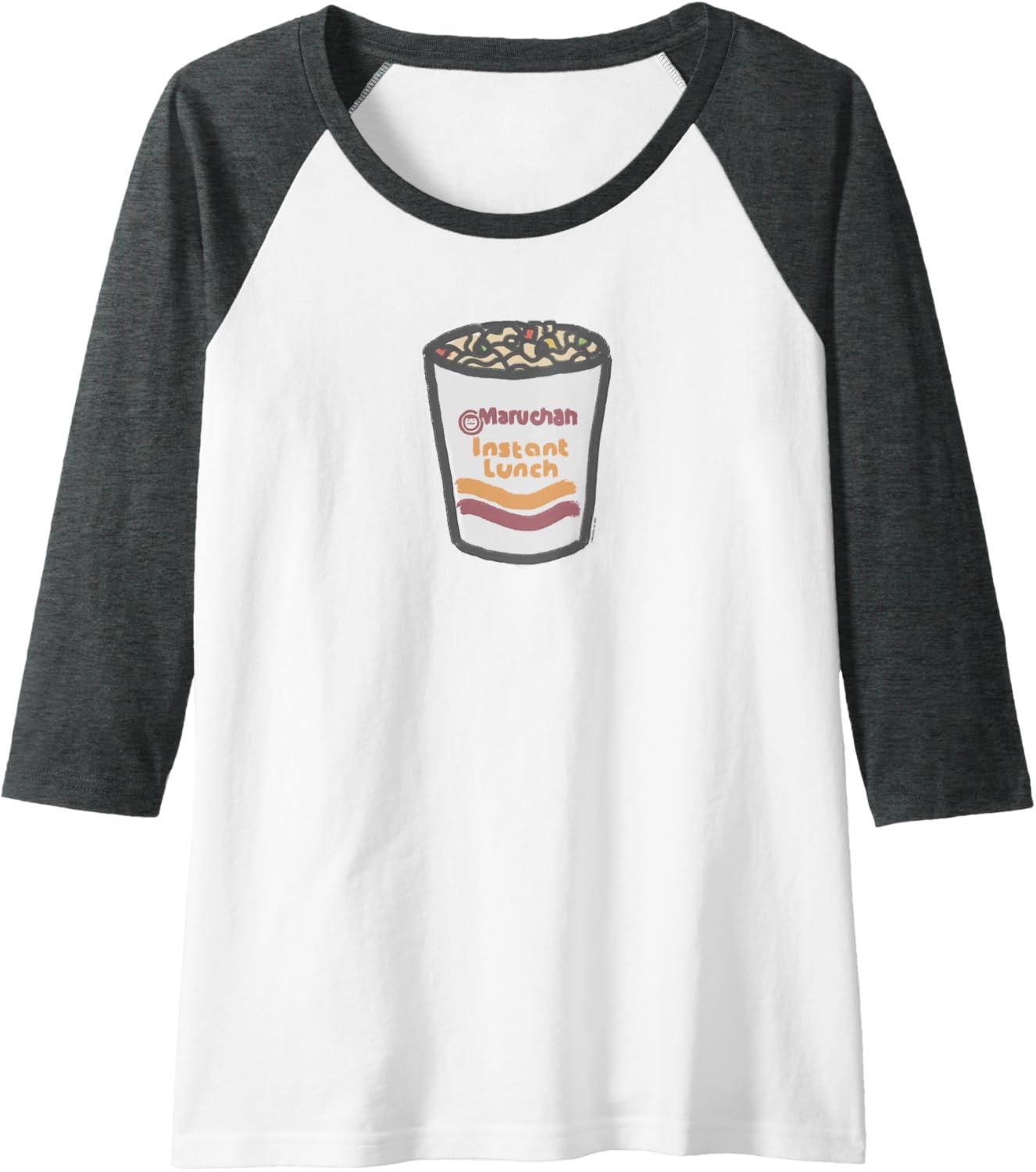 image:imageMaruchan Instant Lunch Ramen Noodle Doodle Raglan Baseball TeeDark Heather GreyWhite