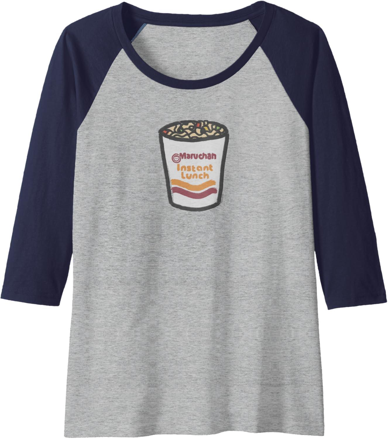 image:imageMaruchan Instant Lunch Ramen Noodle Doodle Raglan Baseball TeeNavy BlueAthletic Heather