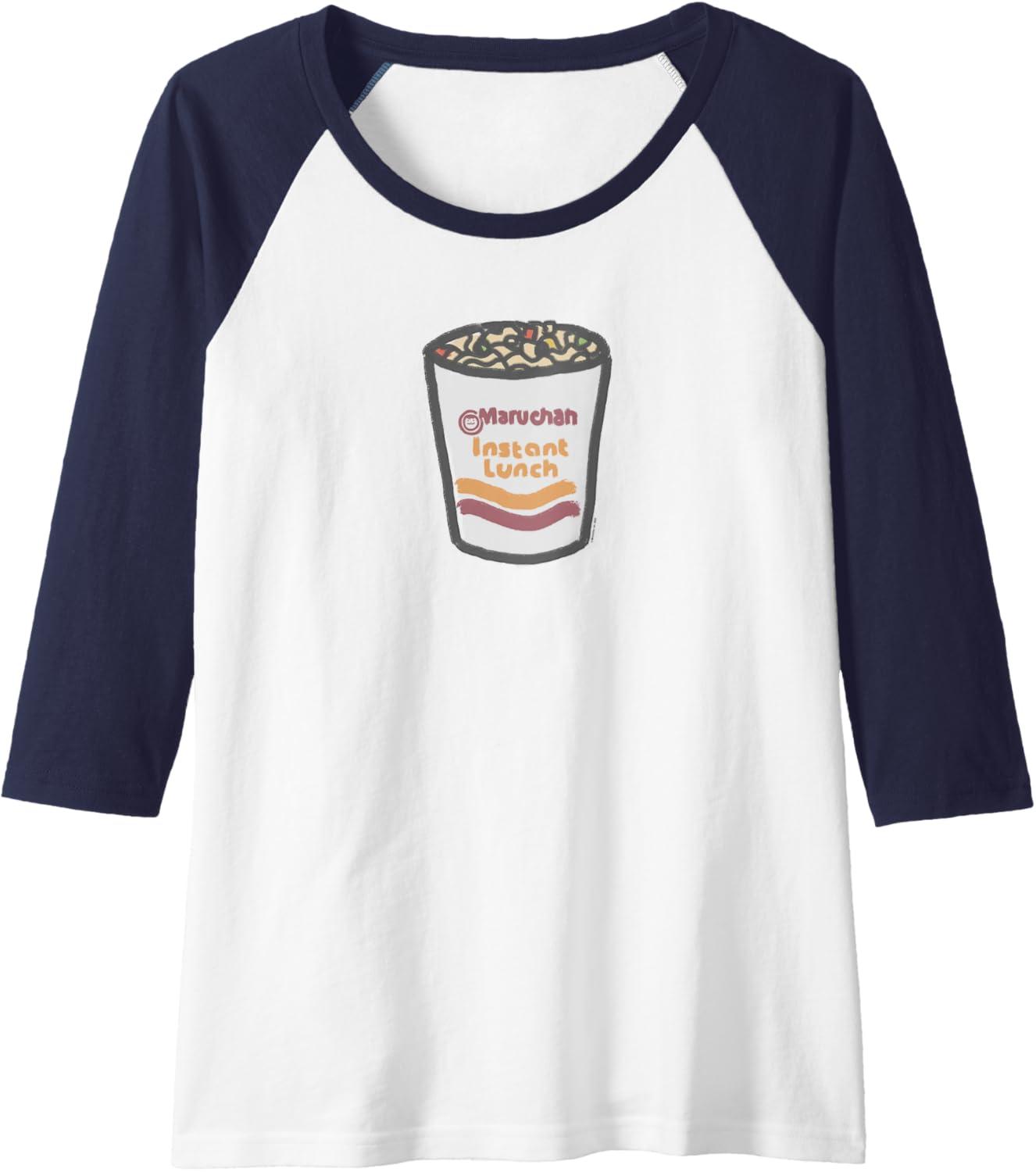 image:imageMaruchan Instant Lunch Ramen Noodle Doodle Raglan Baseball TeeNavy BlueWhite