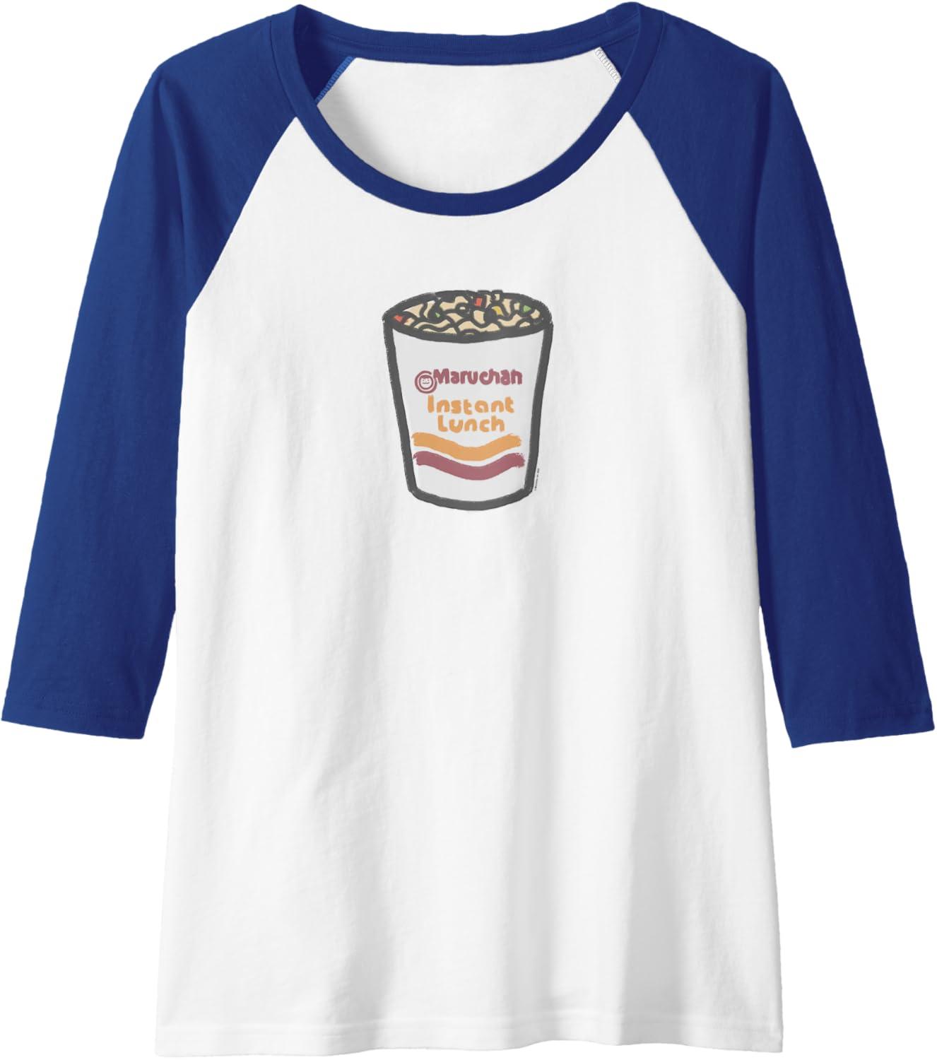 image:imageMaruchan Instant Lunch Ramen Noodle Doodle Raglan Baseball TeeRoyal BlueWhite
