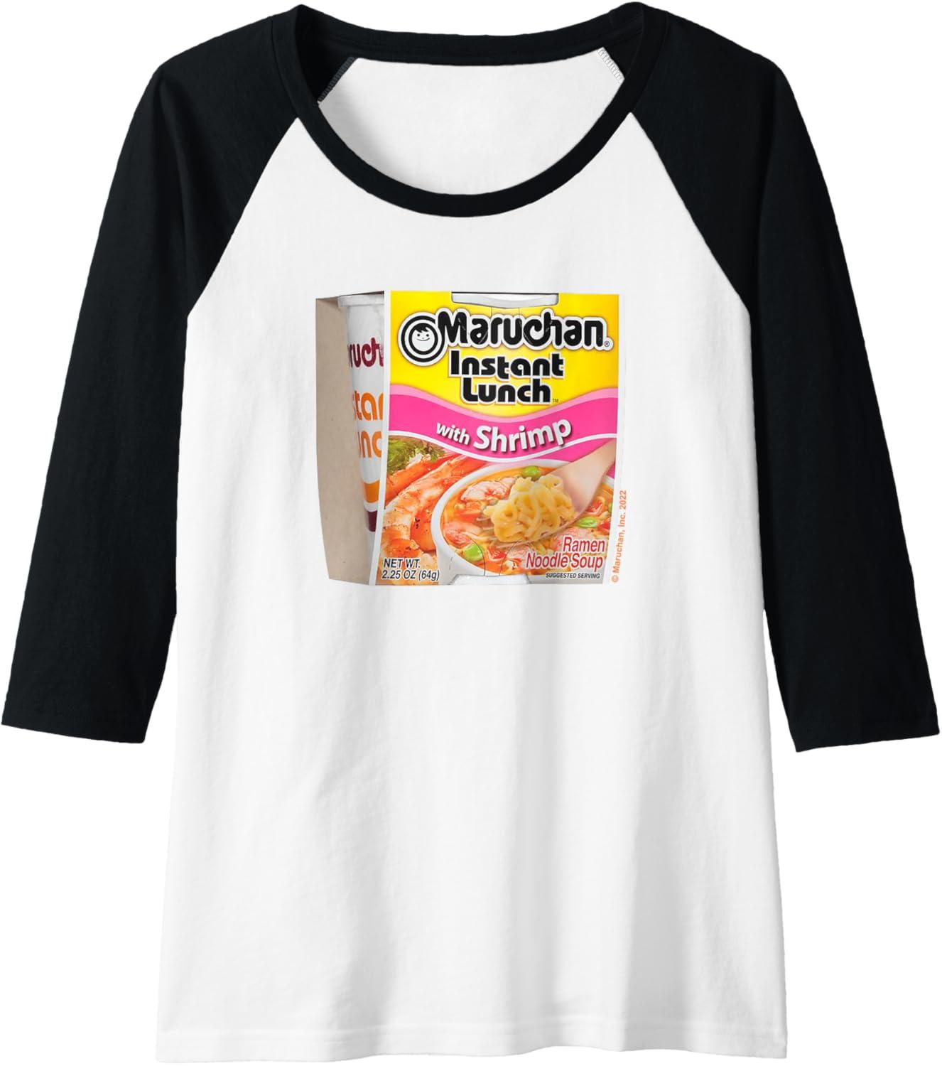 image:imageMaruchan Instant Lunch Shrimp Flavor Package Noodle Cup Raglan Baseball TeeBlackWhite