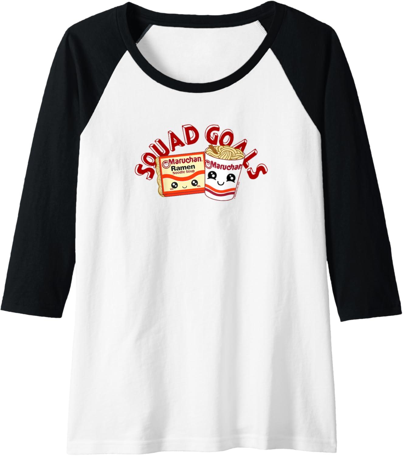 image:imageMaruchan Instant Lunch Squad Goals Noodle Friendship Kawaii Raglan Baseball TeeBlackWhite