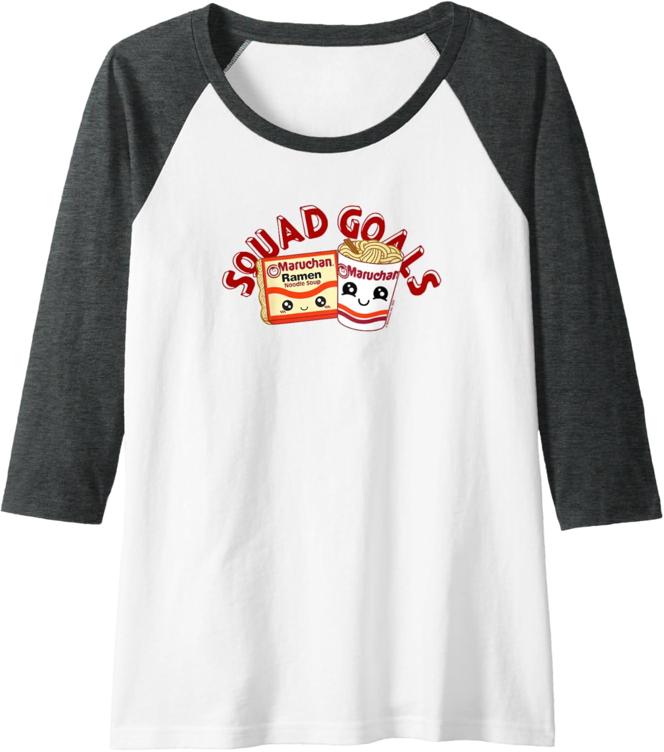 image:imageMaruchan Instant Lunch Squad Goals Noodle Friendship Kawaii Raglan Baseball TeeDark Heather GreyWhite