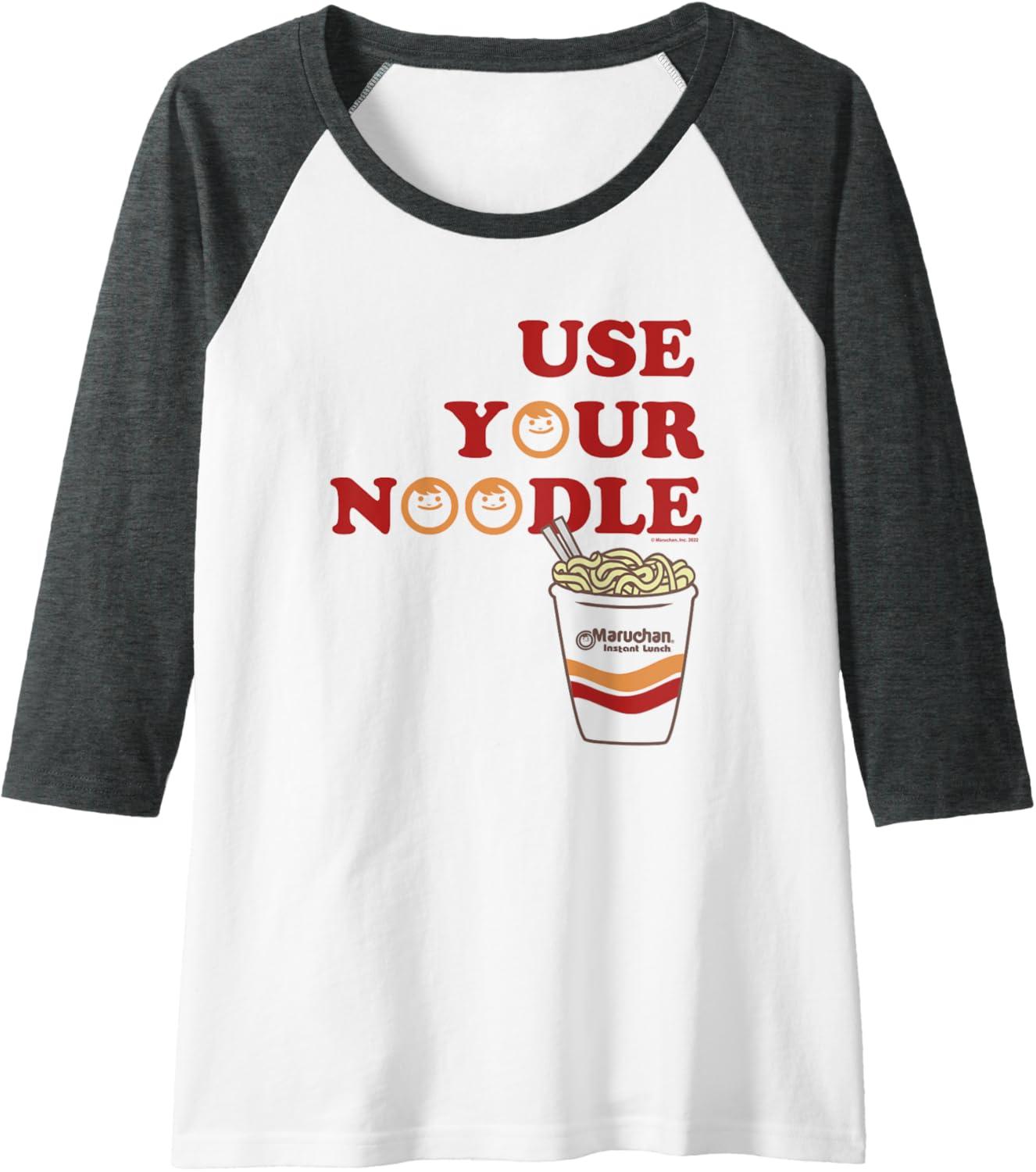 image:imageMaruchan Instant Lunch Use Your Noodle Cup Logo Raglan Baseball TeeDark Heather GreyWhite