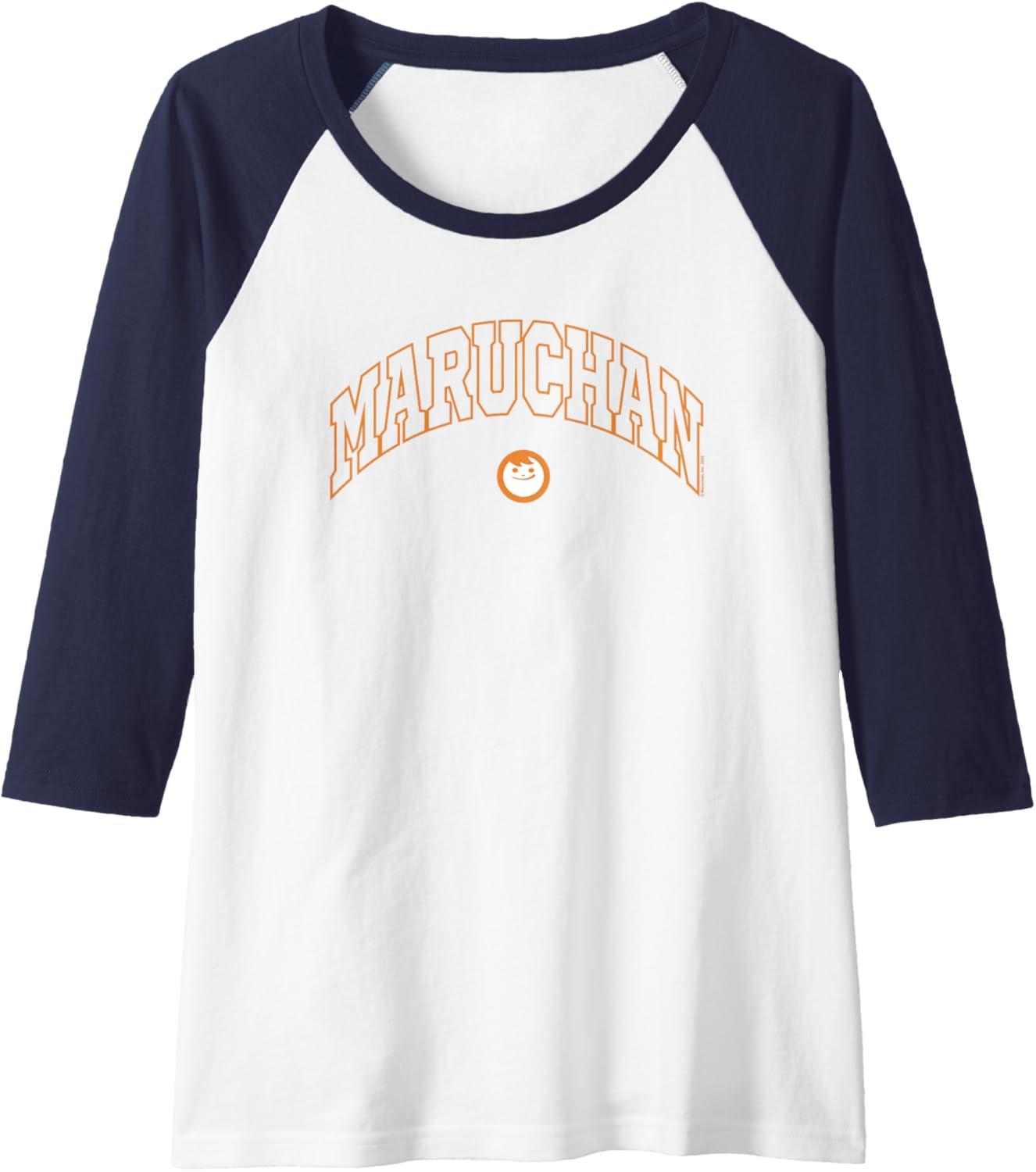 image:imageMaruchan Instant Lunch Varsity Style Font Classic Logo Raglan Baseball TeeNavy BlueWhite