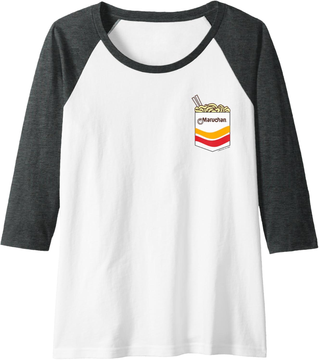 image:imageMaruchan Instant Noodles Faux Pocket Logo Raglan Baseball TeeDark Heather GreyWhite