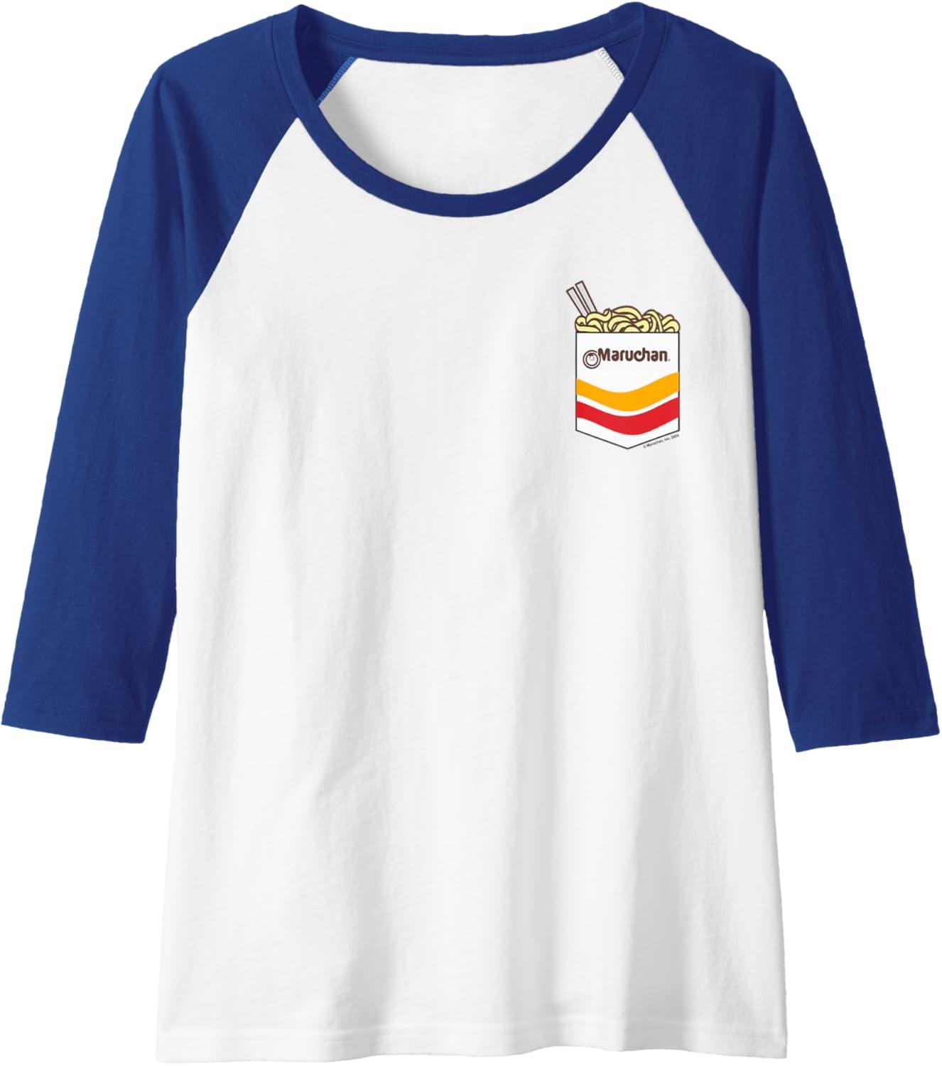 image:imageMaruchan Instant Noodles Faux Pocket Logo Raglan Baseball TeeRoyal BlueWhite