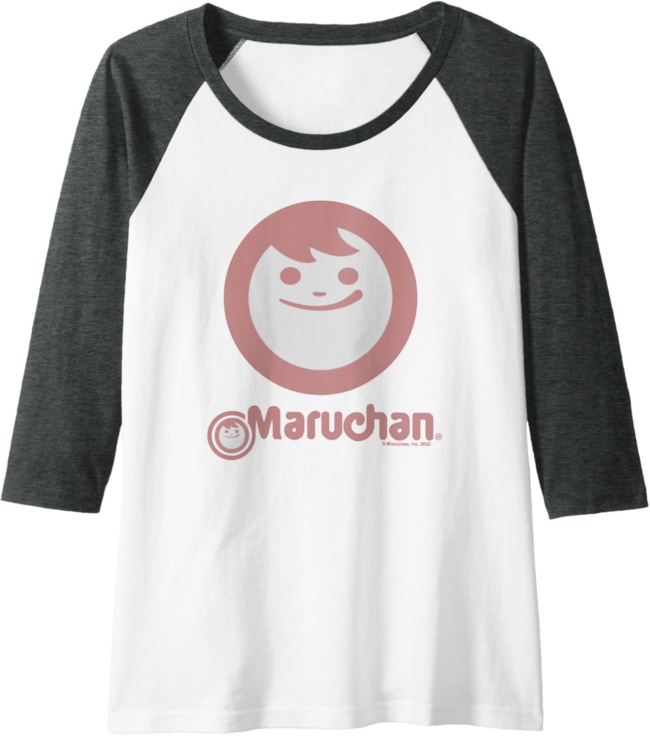 image:imageMaruchan Instant Smile Big Face Logo Raglan Baseball TeeDark Heather GreyWhite