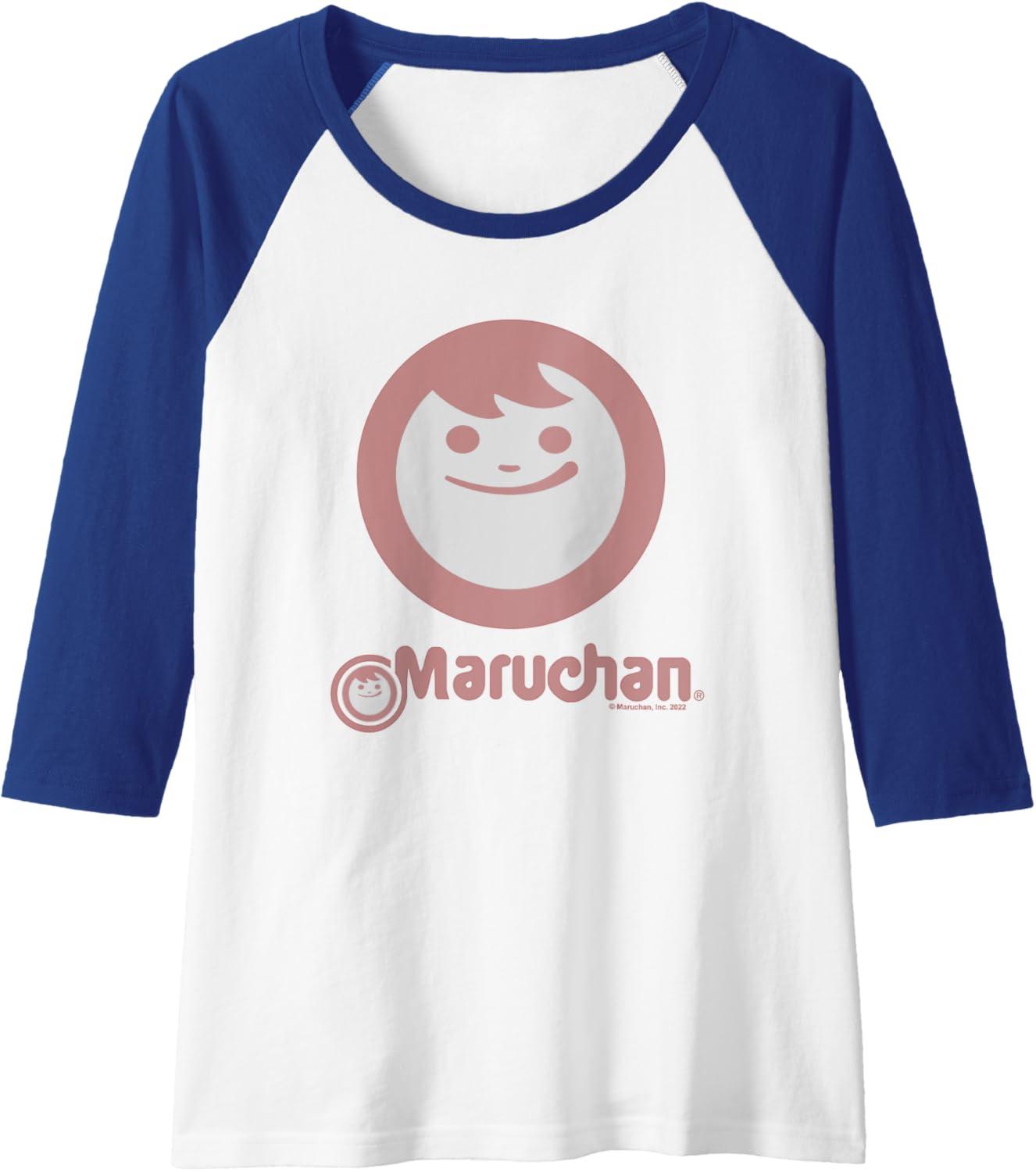 image:imageMaruchan Instant Smile Big Face Logo Raglan Baseball TeeRoyal BlueWhite