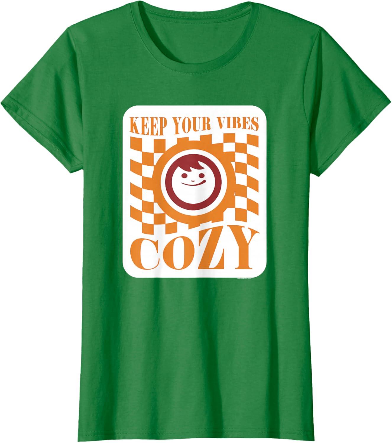 image:imageMaruchan Keep Your Vibes Cozy Checker Smiley Face Logo TShirtKelly Green