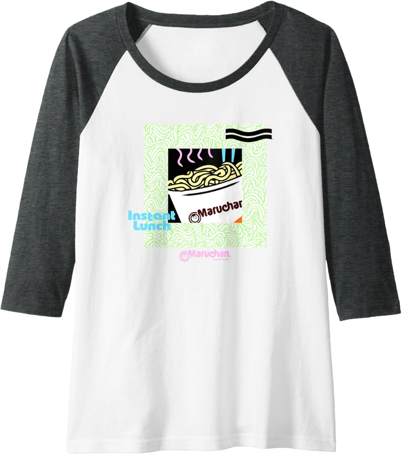 image:imageMaruchan Noodle Cup Instant Lunch Poster Raglan Baseball TeeDark Heather GreyWhite