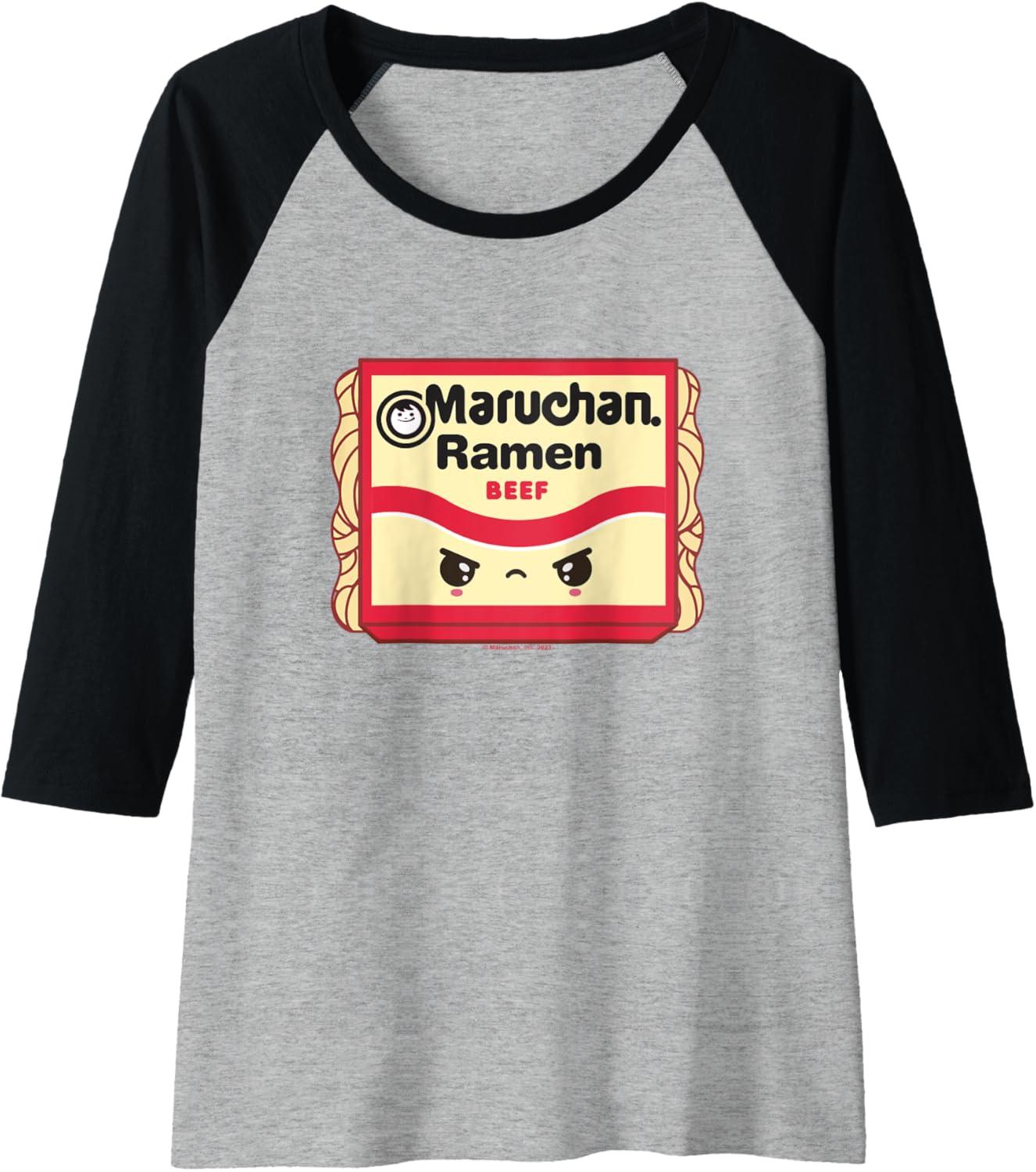 image:imageMaruchan Ramen Beef Flavor Angry Kawaii Package Raglan Baseball TeeBlackAthletic Heather