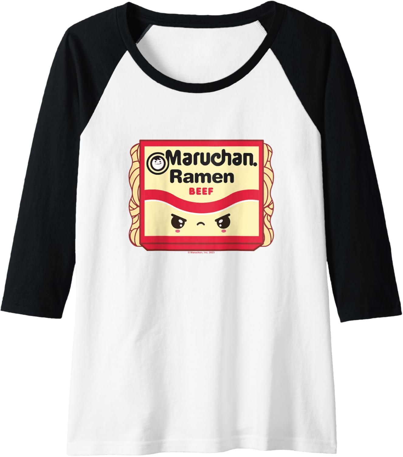 image:imageMaruchan Ramen Beef Flavor Angry Kawaii Package Raglan Baseball TeeBlackWhite