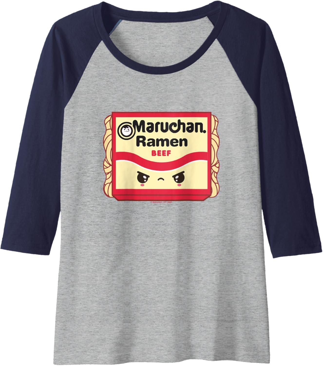 image:imageMaruchan Ramen Beef Flavor Angry Kawaii Package Raglan Baseball TeeNavy BlueAthletic Heather