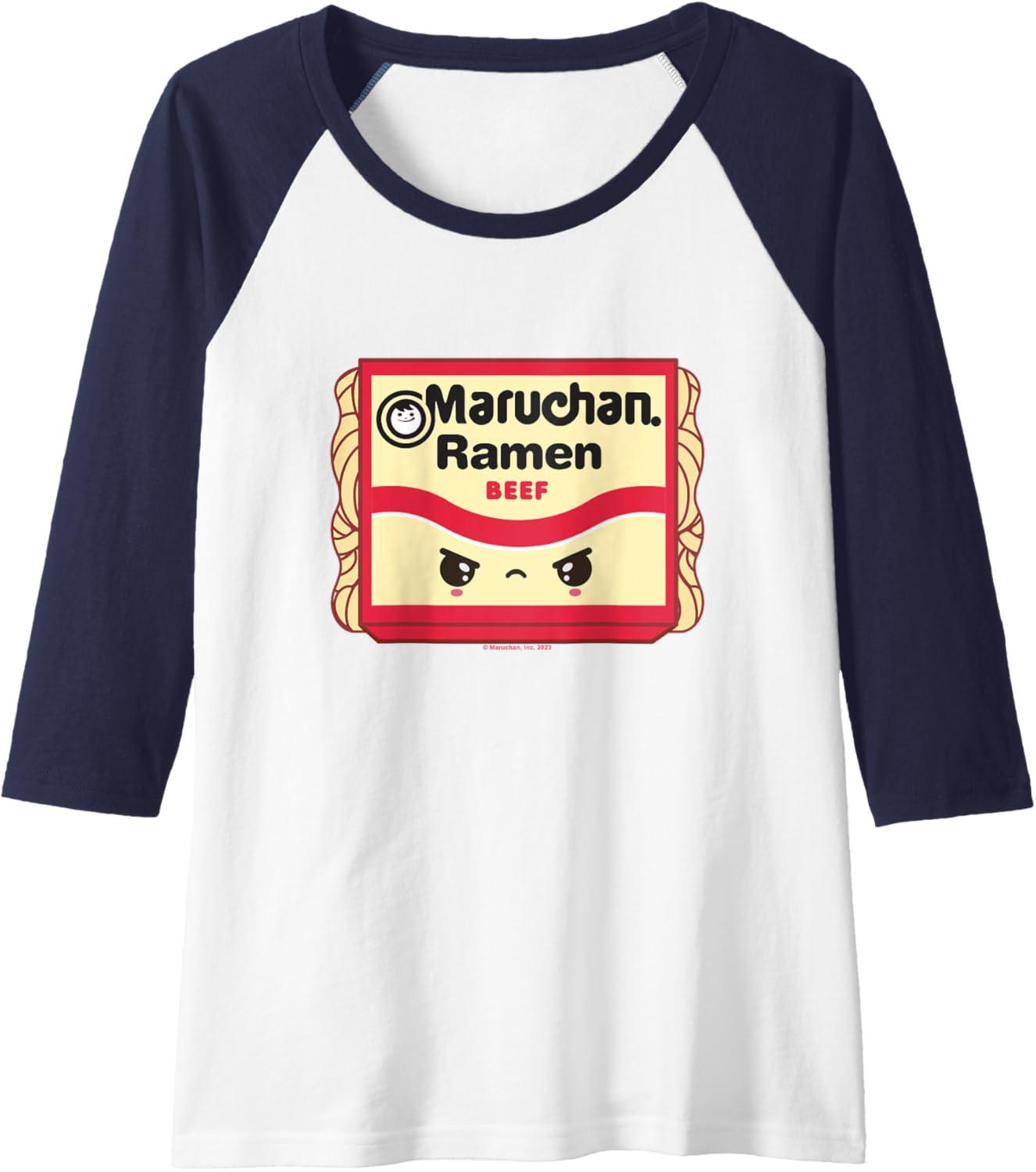 image:imageMaruchan Ramen Beef Flavor Angry Kawaii Package Raglan Baseball TeeNavy BlueWhite