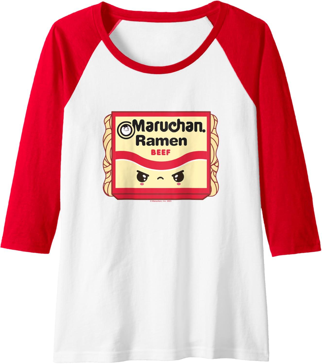 image:imageMaruchan Ramen Beef Flavor Angry Kawaii Package Raglan Baseball TeeRedWhite