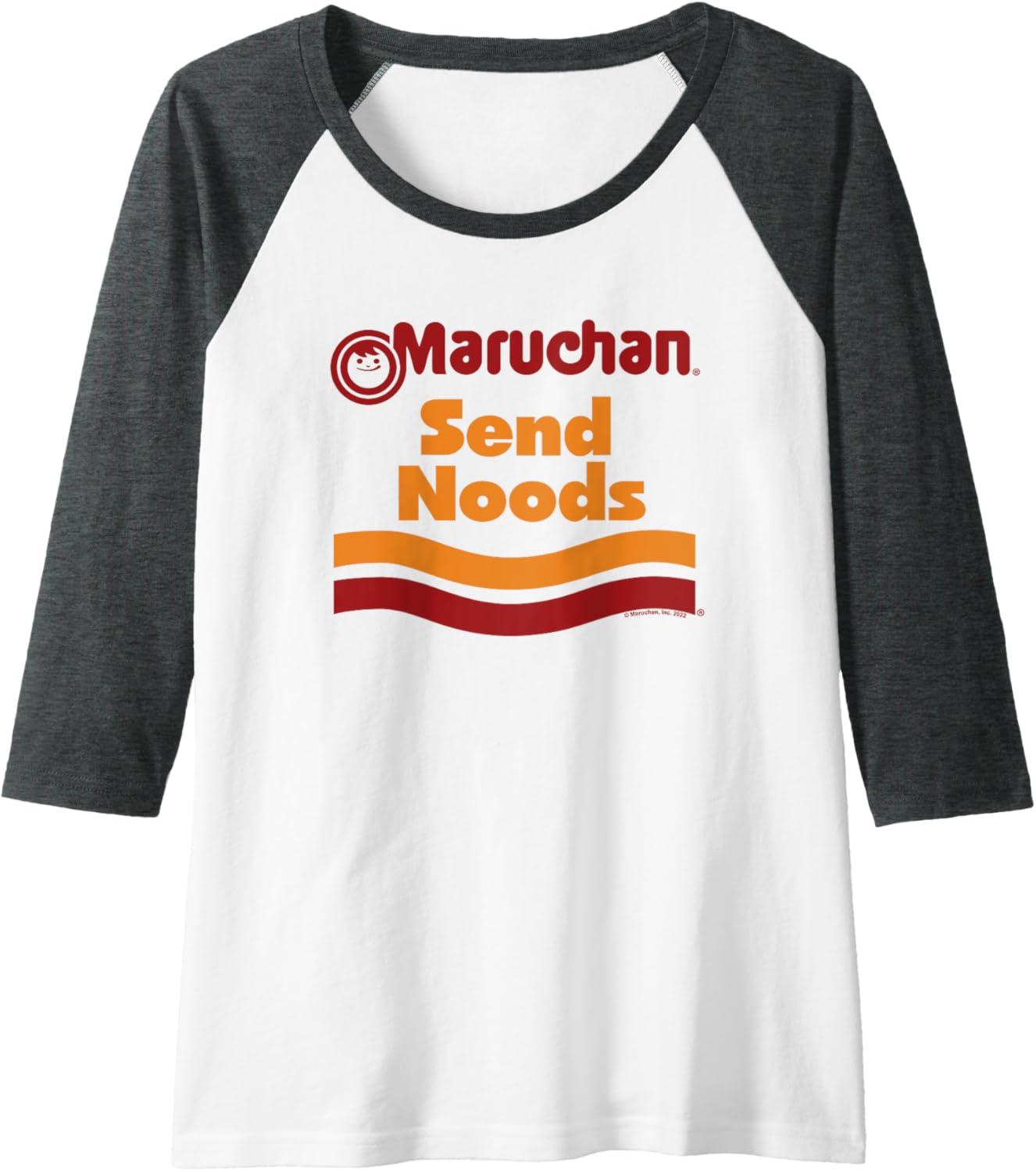 image:imageMaruchan Ramen Cup Send Noods Logo Raglan Baseball TeeDark Heather GreyWhite